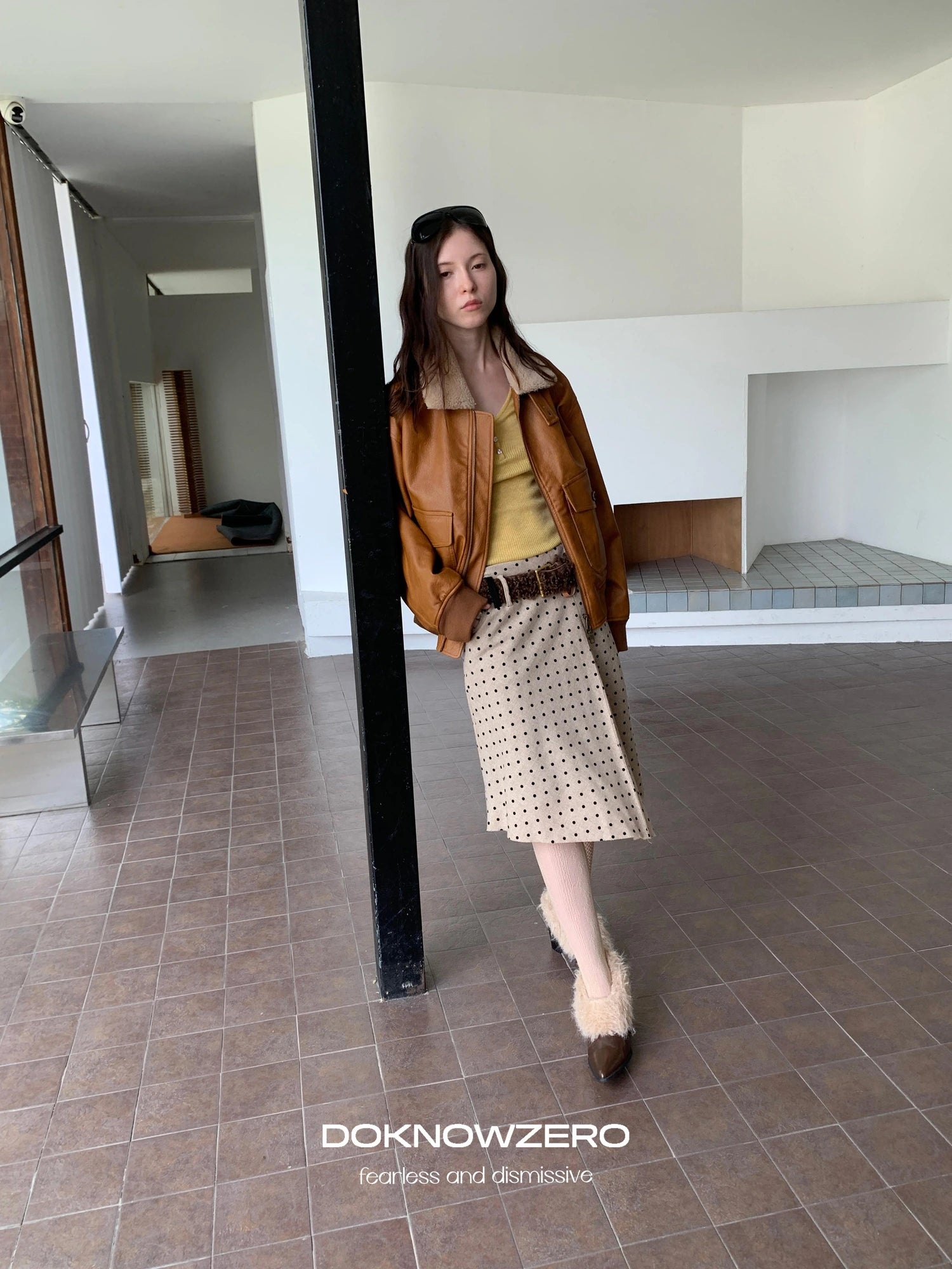 DKZ OFFICIAL Vintage Faux Fur Collar Quilted Leather Jacket