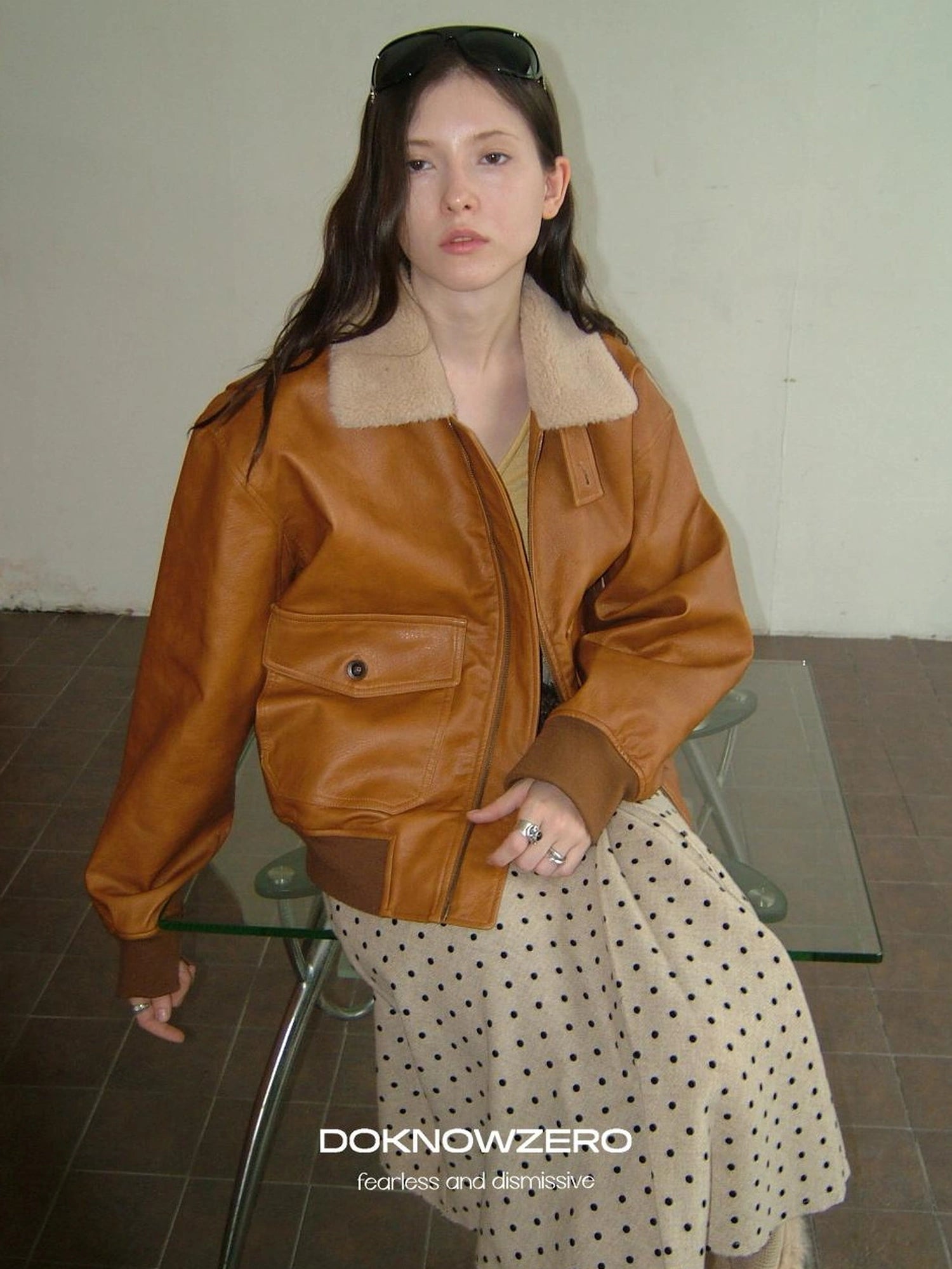 DKZ OFFICIAL Vintage Faux Fur Collar Quilted Leather Jacket