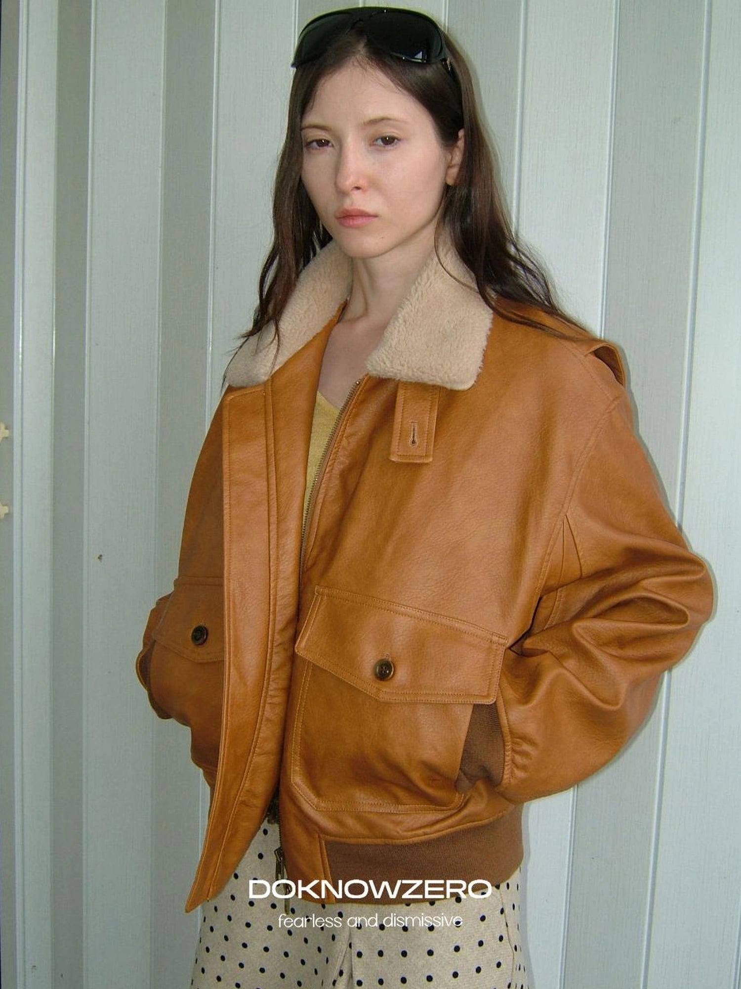 DKZ OFFICIAL Vintage Faux Fur Collar Quilted Leather Jacket