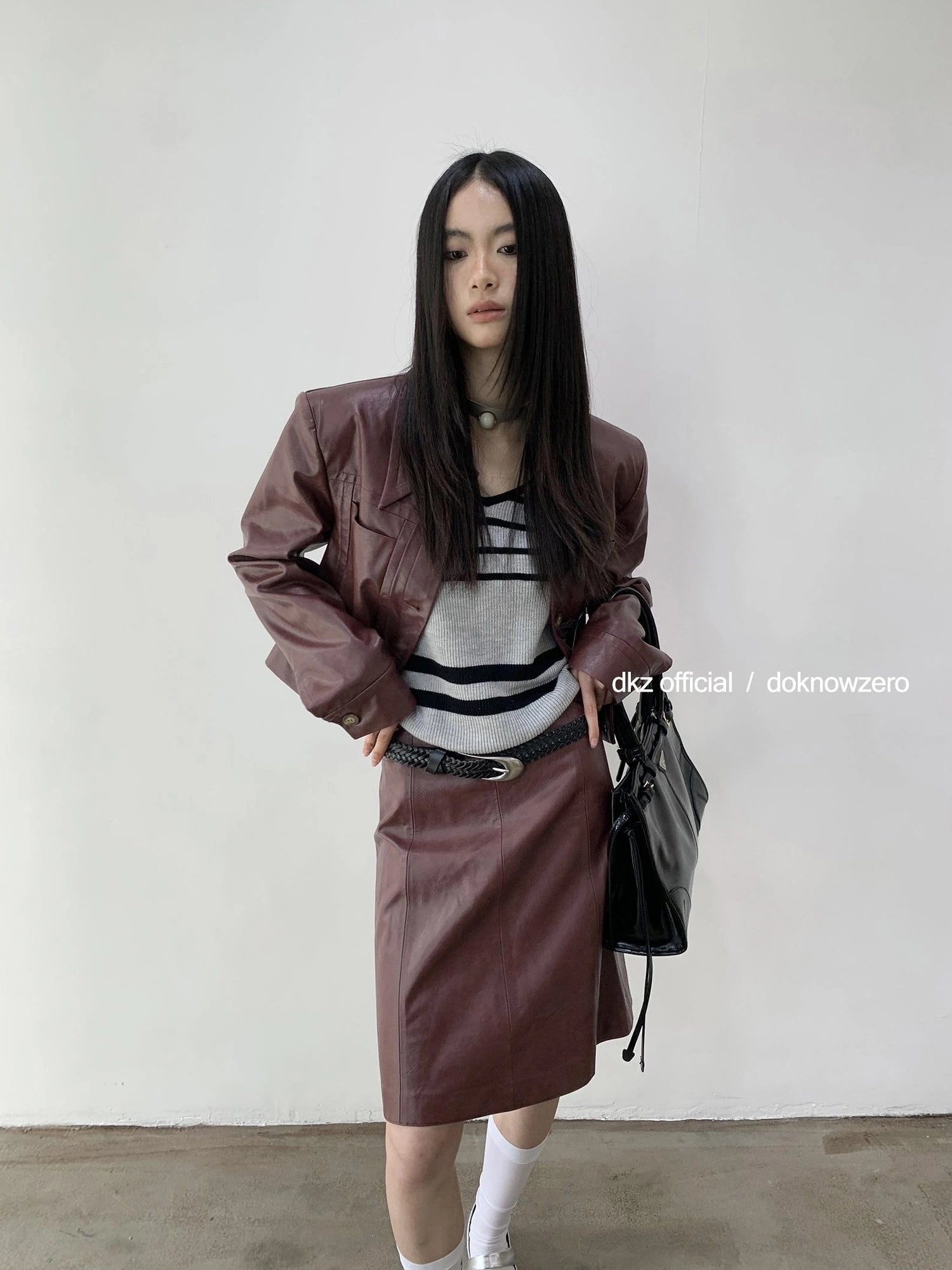 DKZ OFFICIAL Vintage Fitted Pu Leather Jacket
