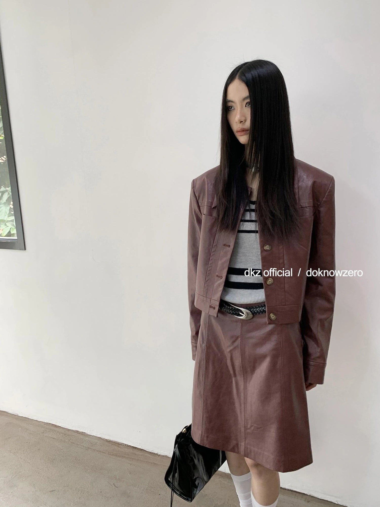 DKZ OFFICIAL Vintage Fitted Pu Leather Jacket