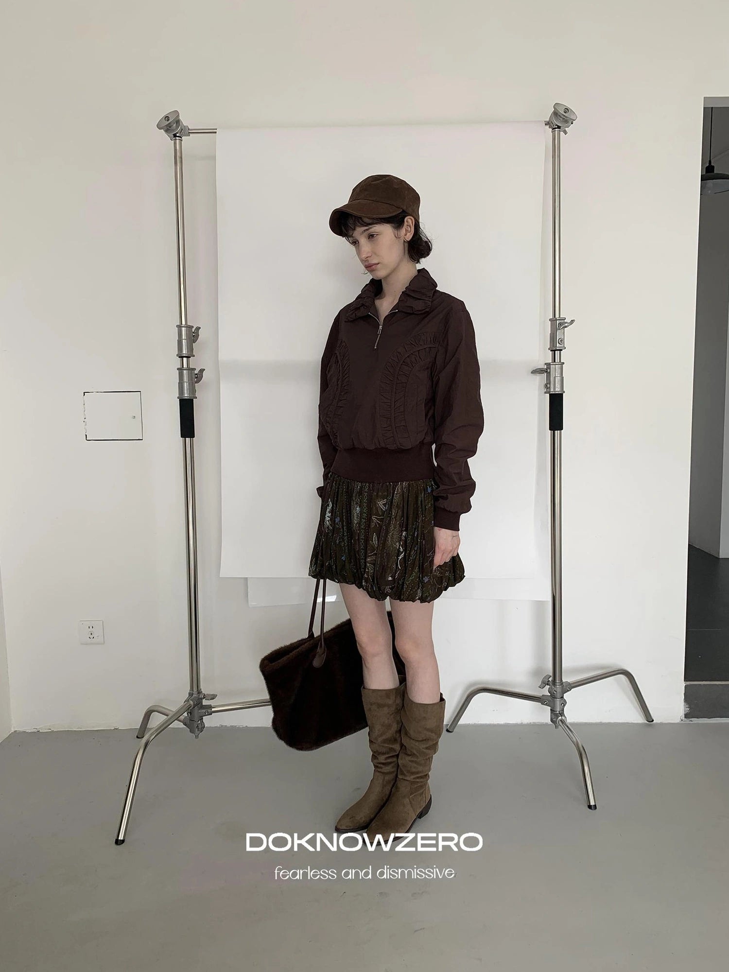 DKZ OFFICIAL Vintage Floral Print Ruched Bubble Mini Skirt