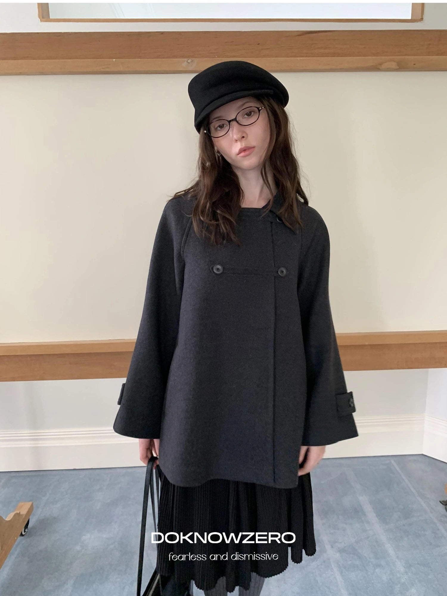 DKZ OFFICIAL Vintage Gray Wool Blend Cape Coat