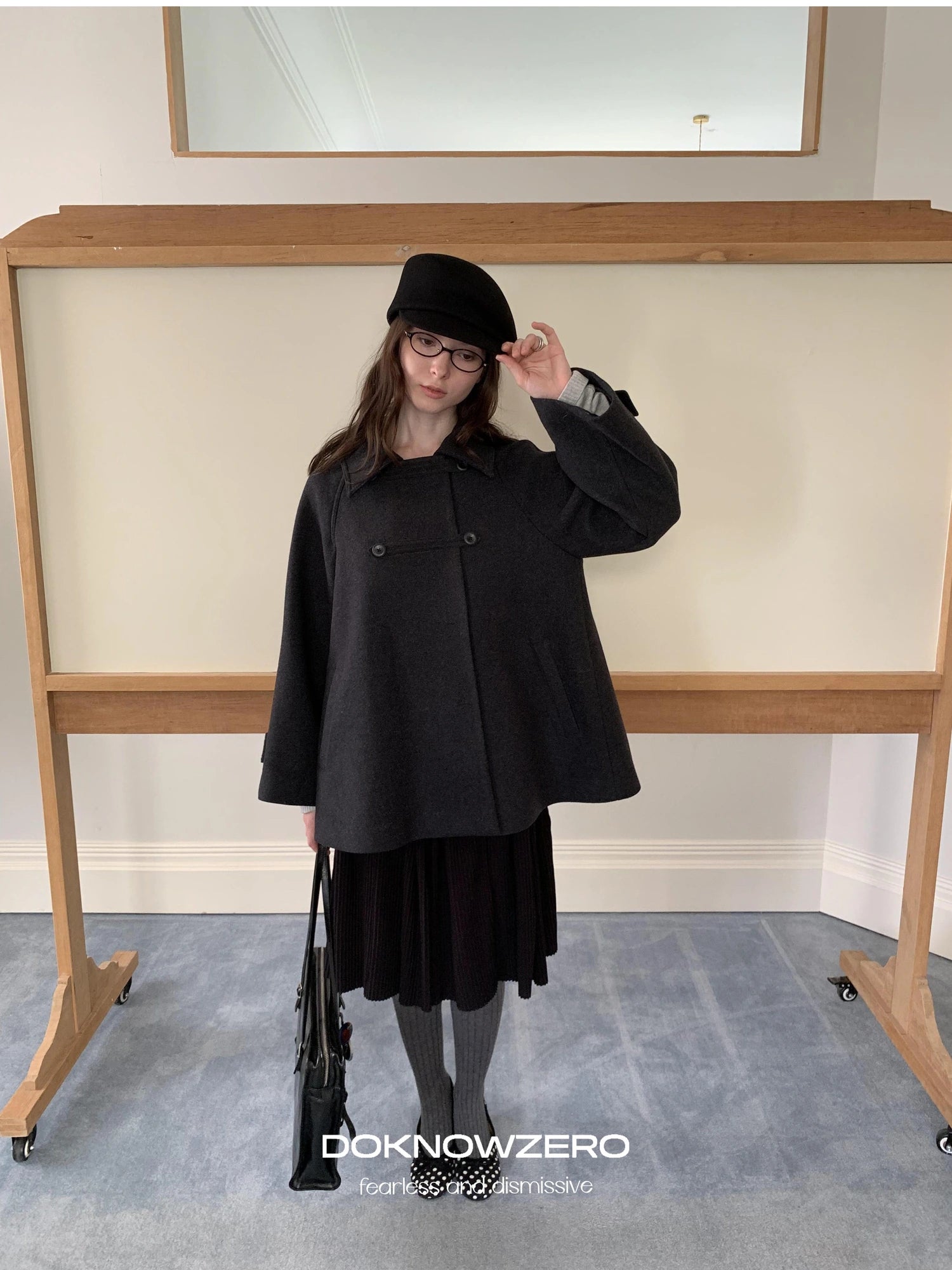 DKZ OFFICIAL Vintage Gray Wool Blend Cape Coat
