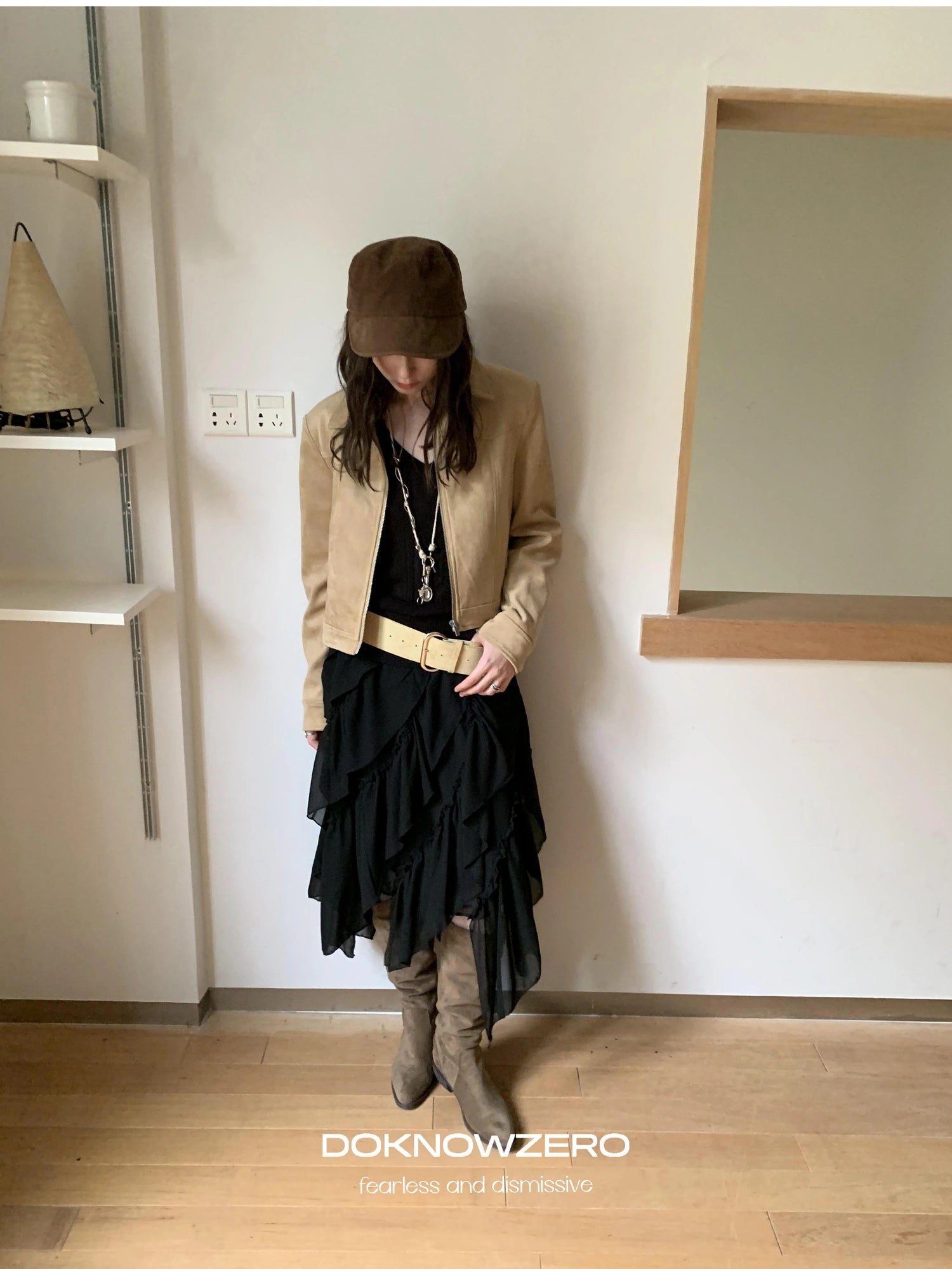 DKZ OFFICIAL Vintage Khaki Short Suede Jacket For Women