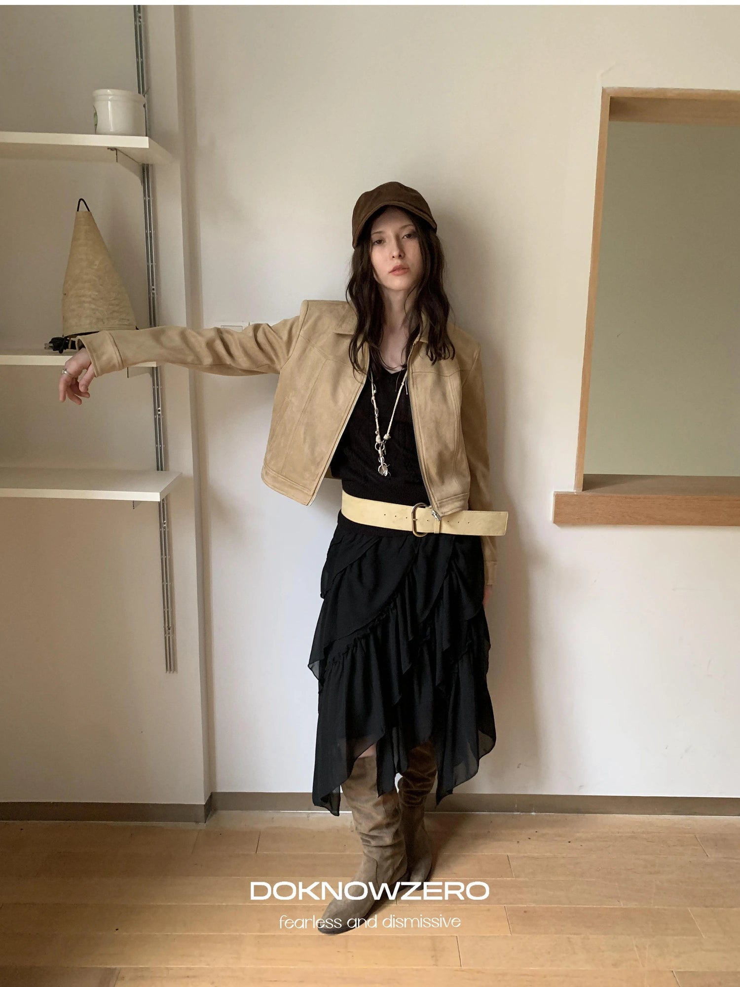 DKZ OFFICIAL Vintage Khaki Short Suede Jacket For Women