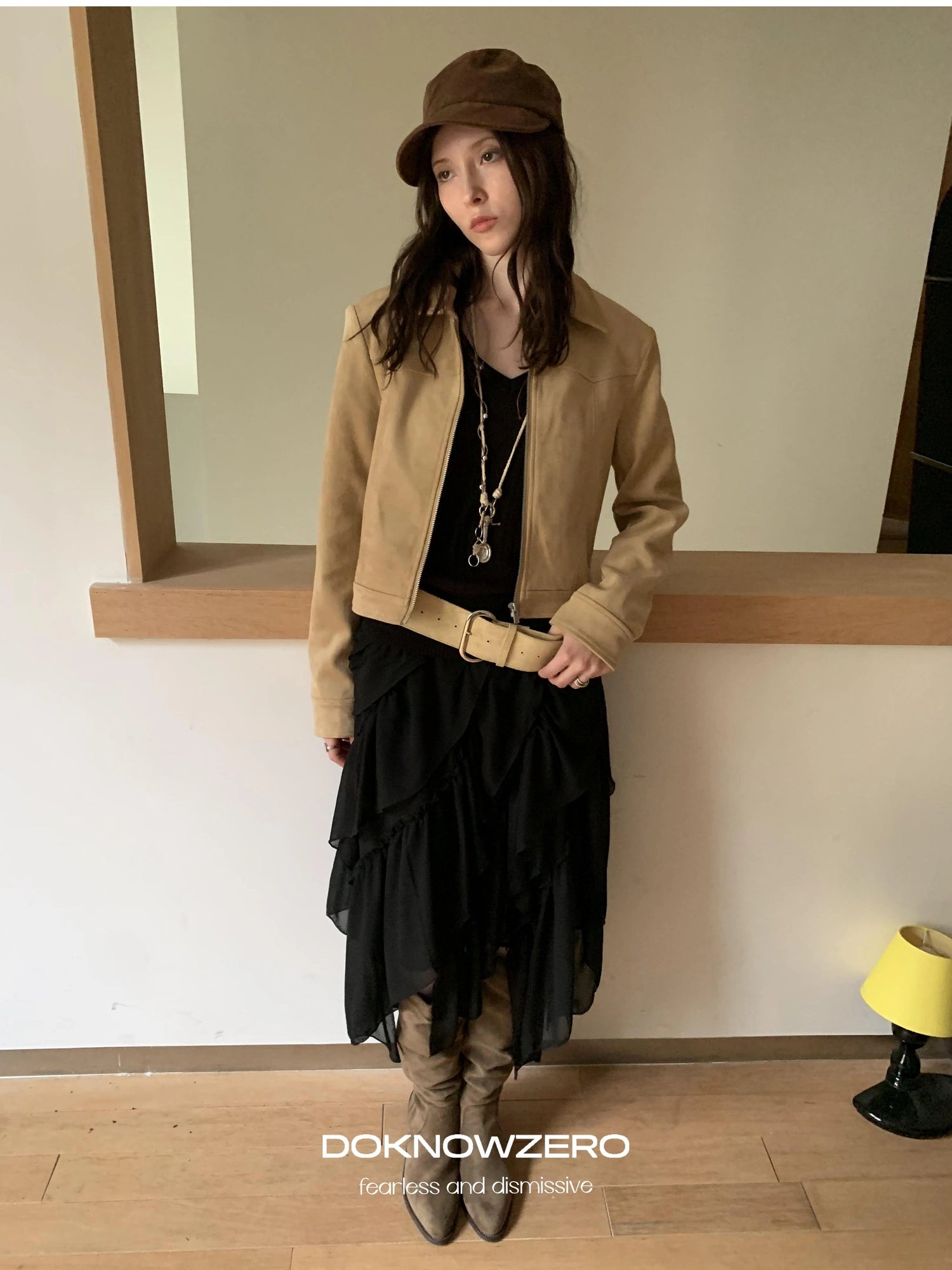 DKZ OFFICIAL Vintage Khaki Short Suede Jacket For Women