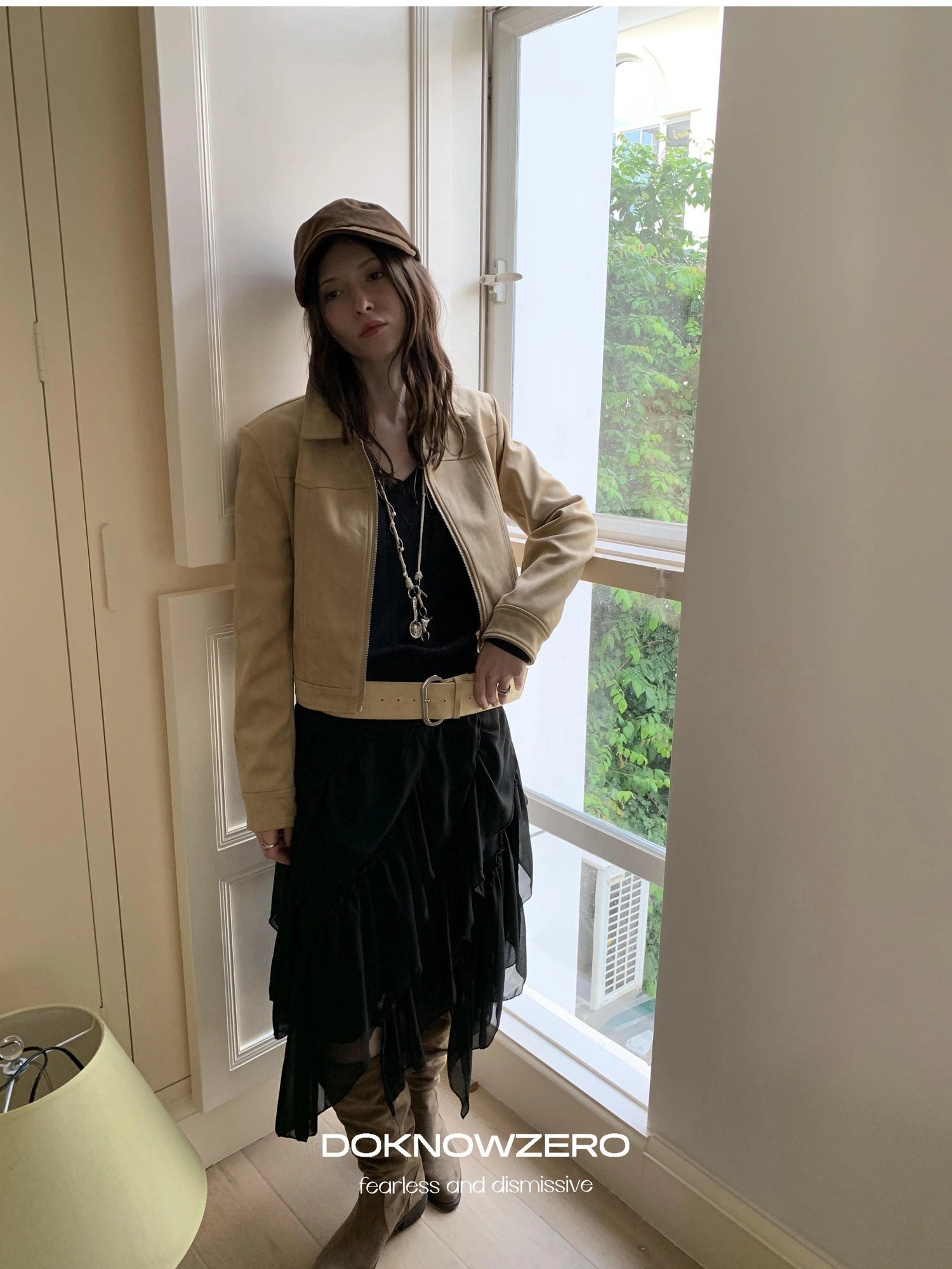 DKZ OFFICIAL Vintage Khaki Short Suede Jacket For Women
