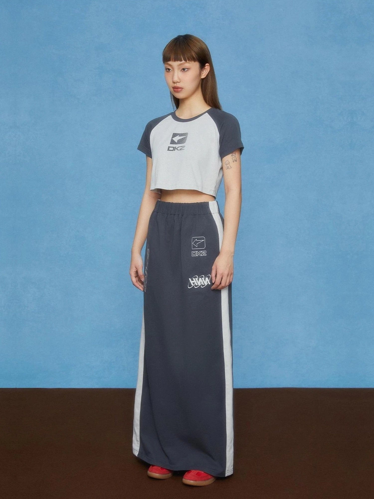 DKZ OFFICIAL Vintage Knit Maxi Skirt In Ash Tones