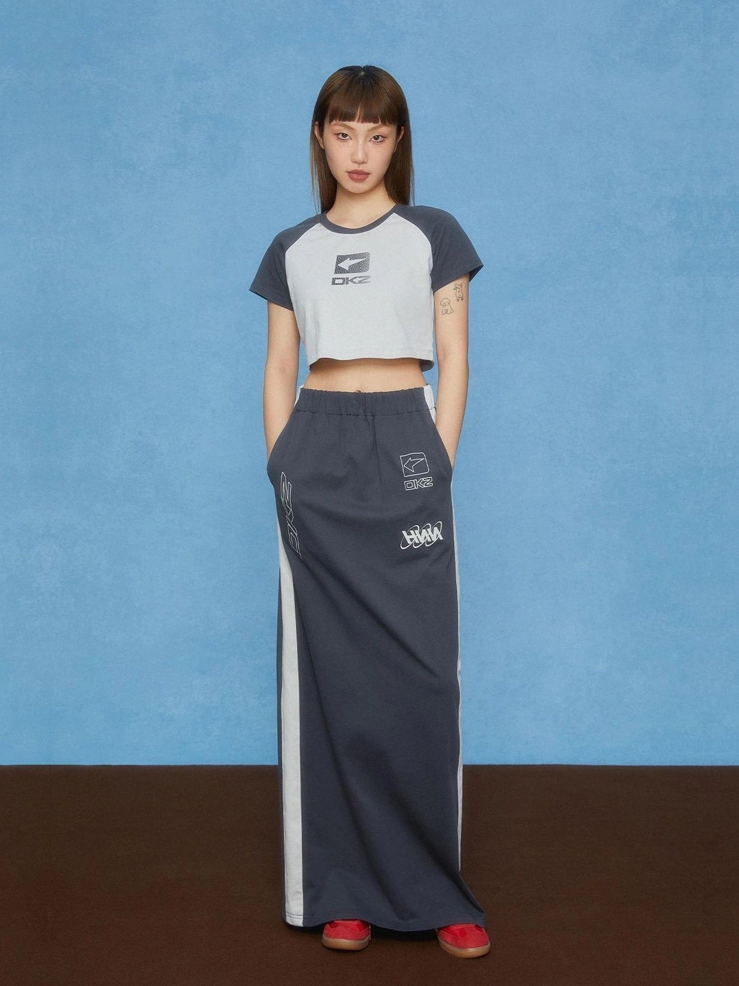 DKZ OFFICIAL Vintage Knit Maxi Skirt In Ash Tones