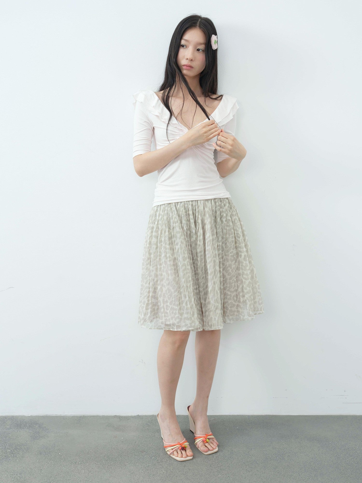 DKZ OFFICIAL Vintage Leopard Pleated Tulle Puff Women&