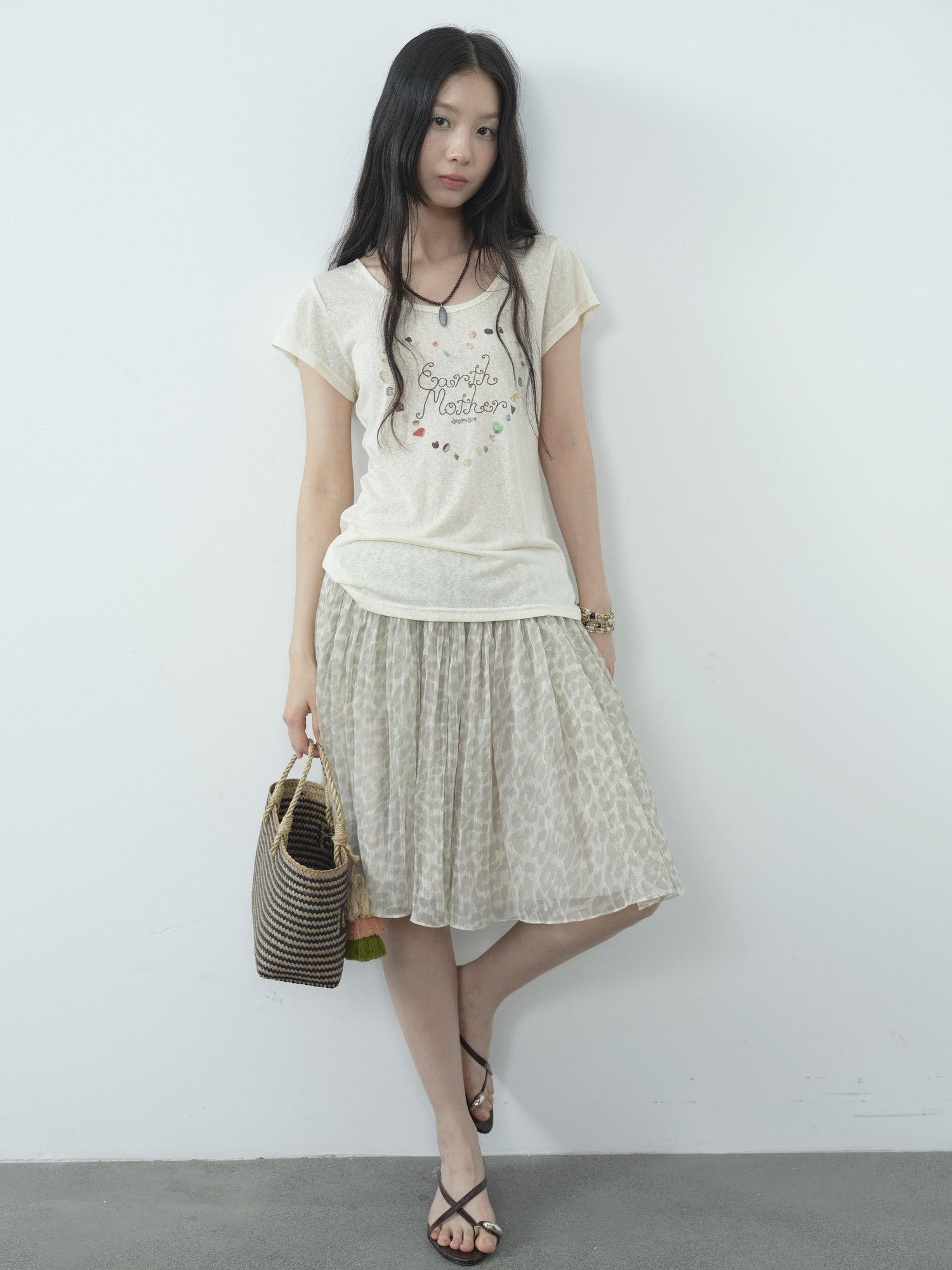 DKZ OFFICIAL Vintage Leopard Pleated Tulle Puff Women&