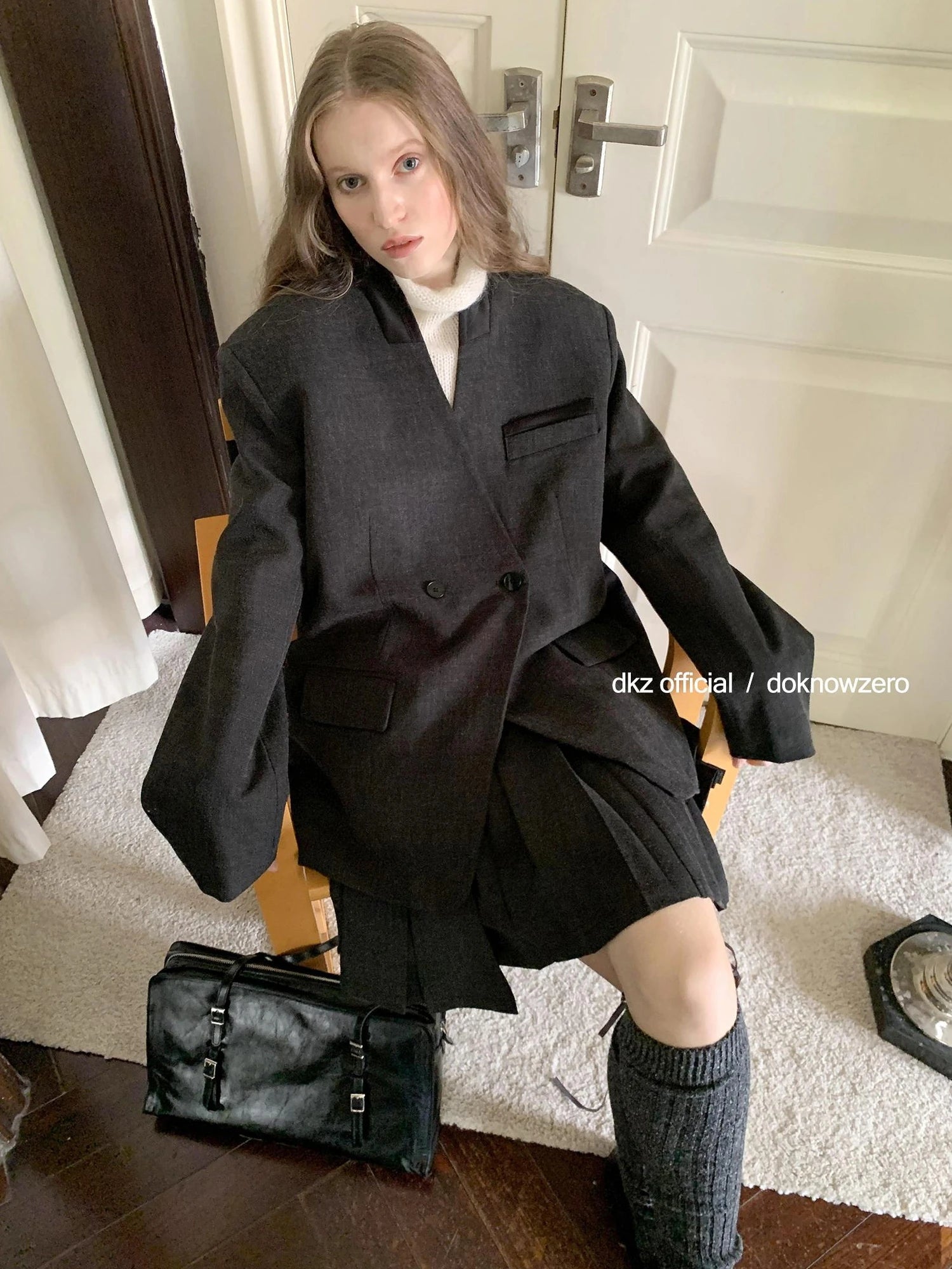 DKZ OFFICIAL Vintage Patchwork Quilted Gray Blazer