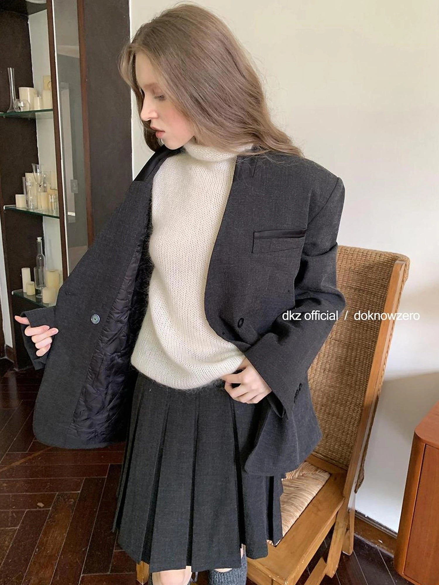 DKZ OFFICIAL Vintage Patchwork Quilted Gray Blazer