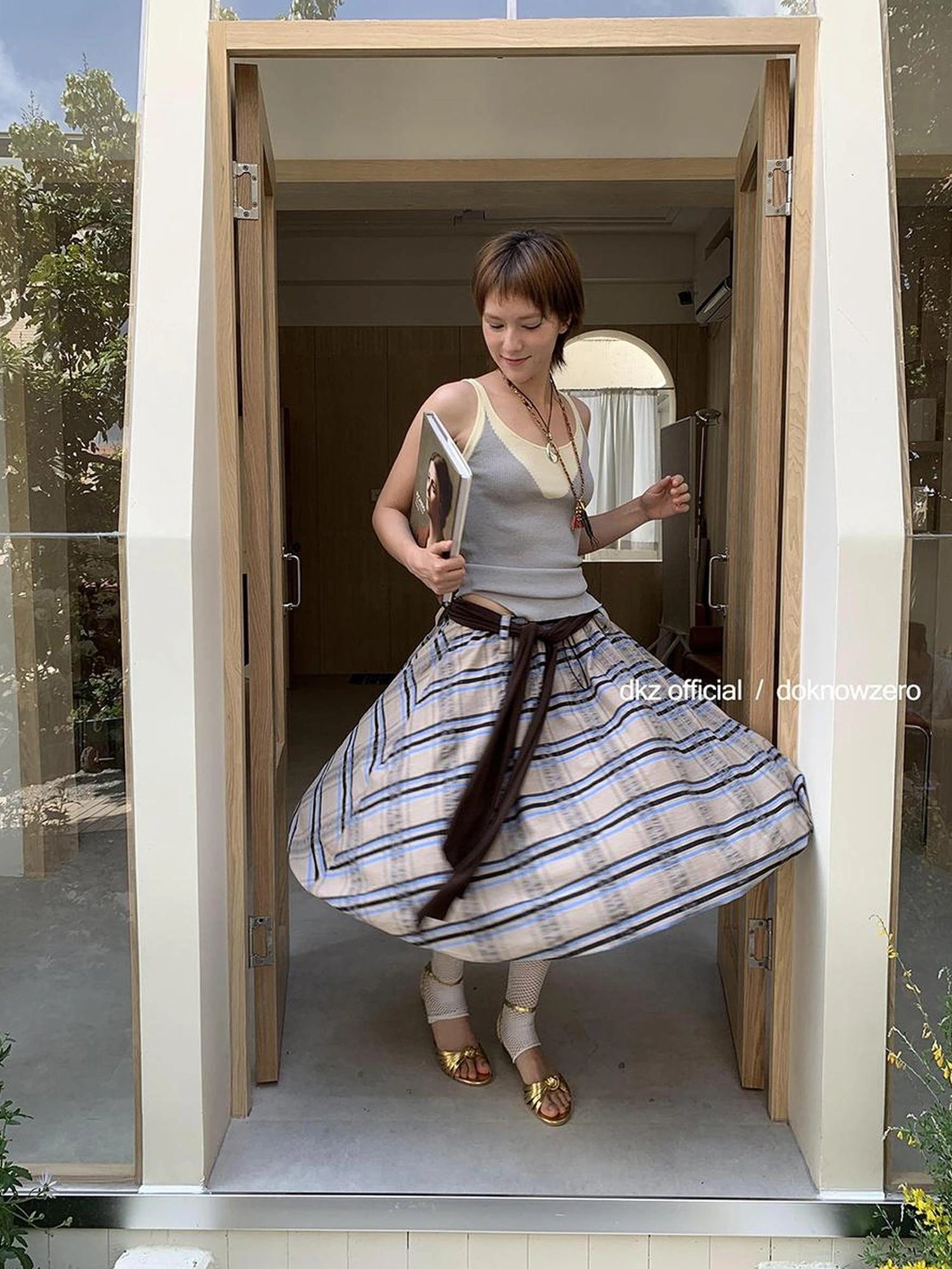 DKZ OFFICIAL Vintage Plaid Tie Waist A Line Skirt