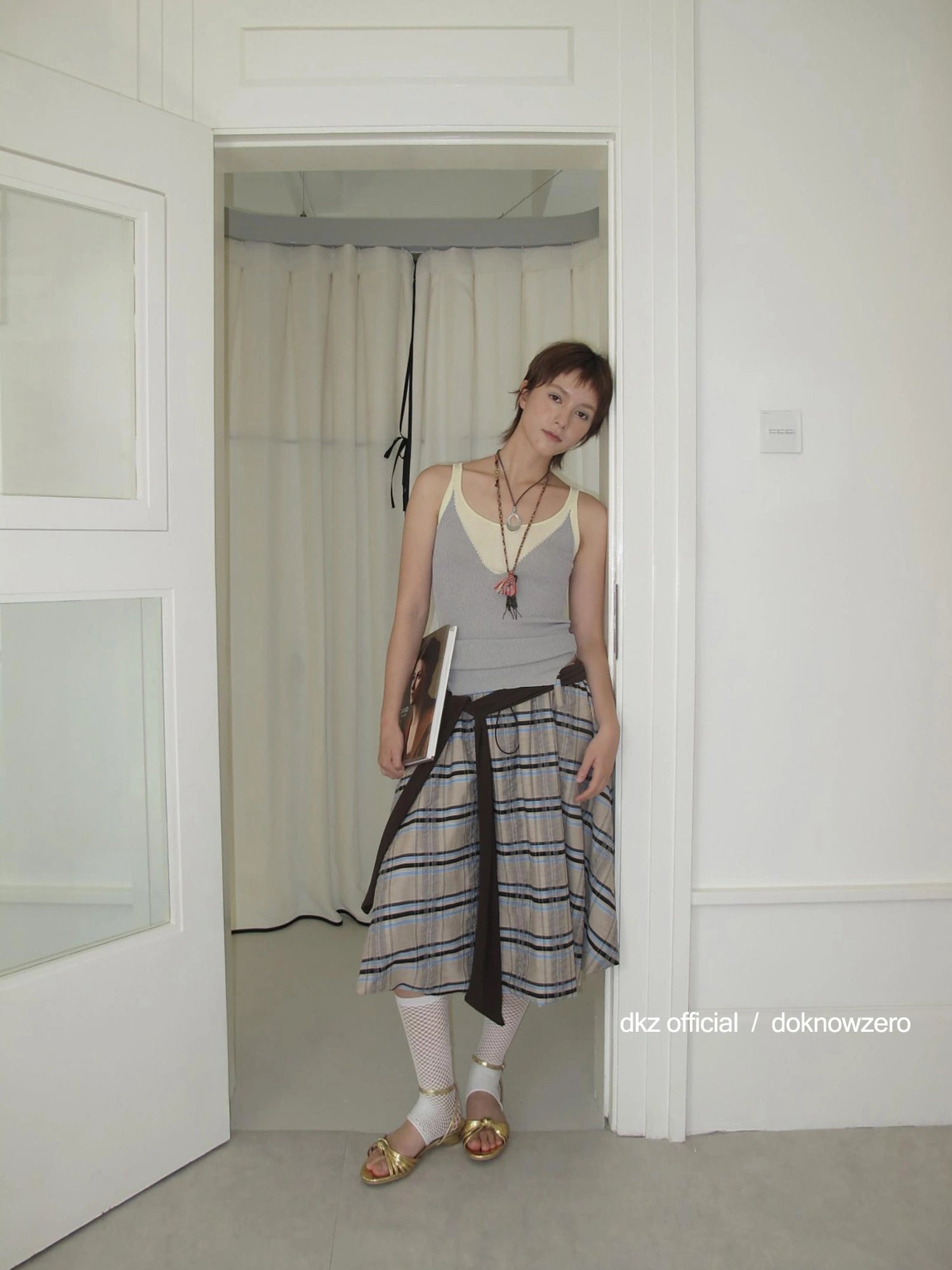 DKZ OFFICIAL Vintage Plaid Tie Waist A Line Skirt