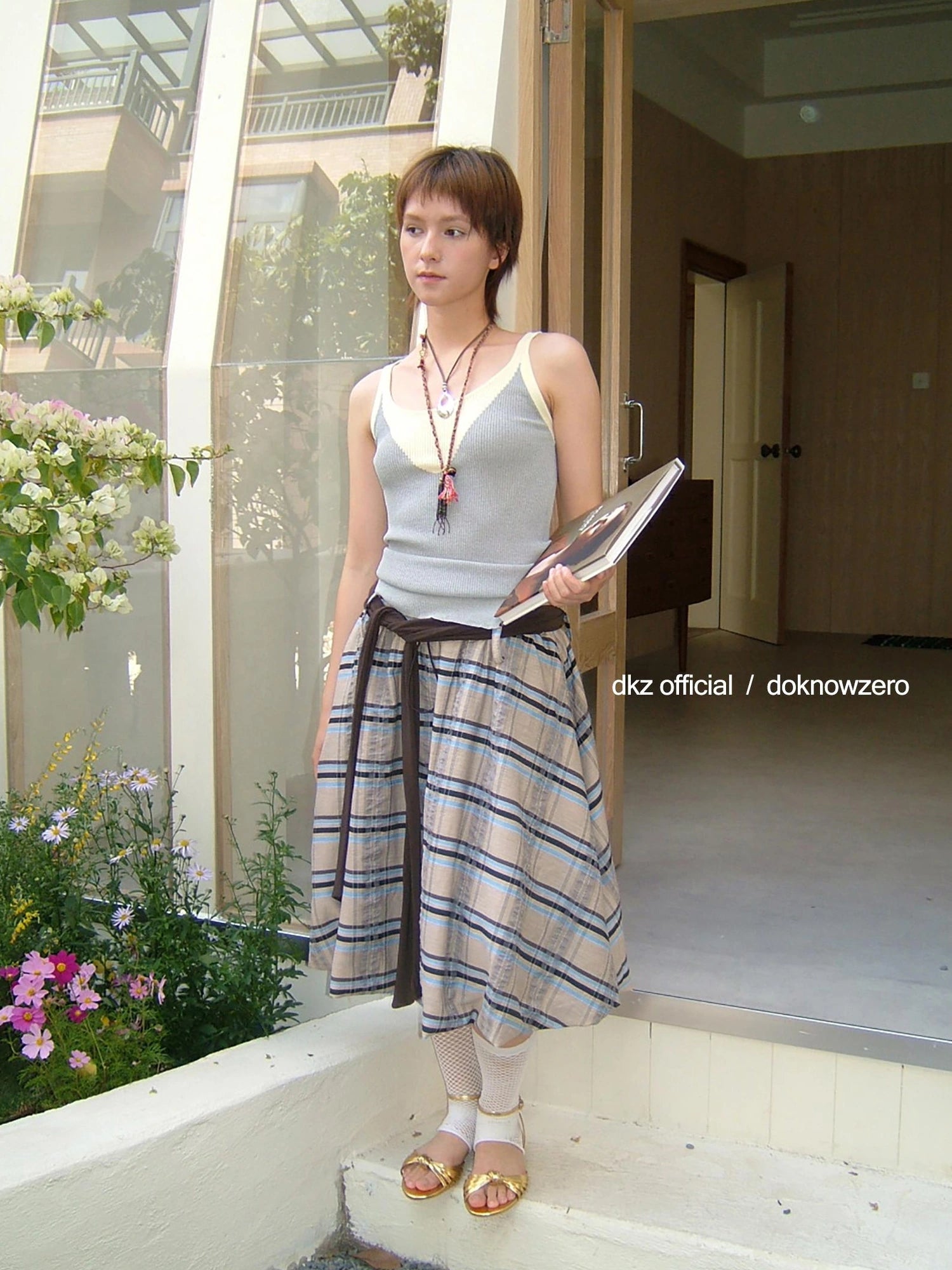 DKZ OFFICIAL Vintage Plaid Tie Waist A Line Skirt