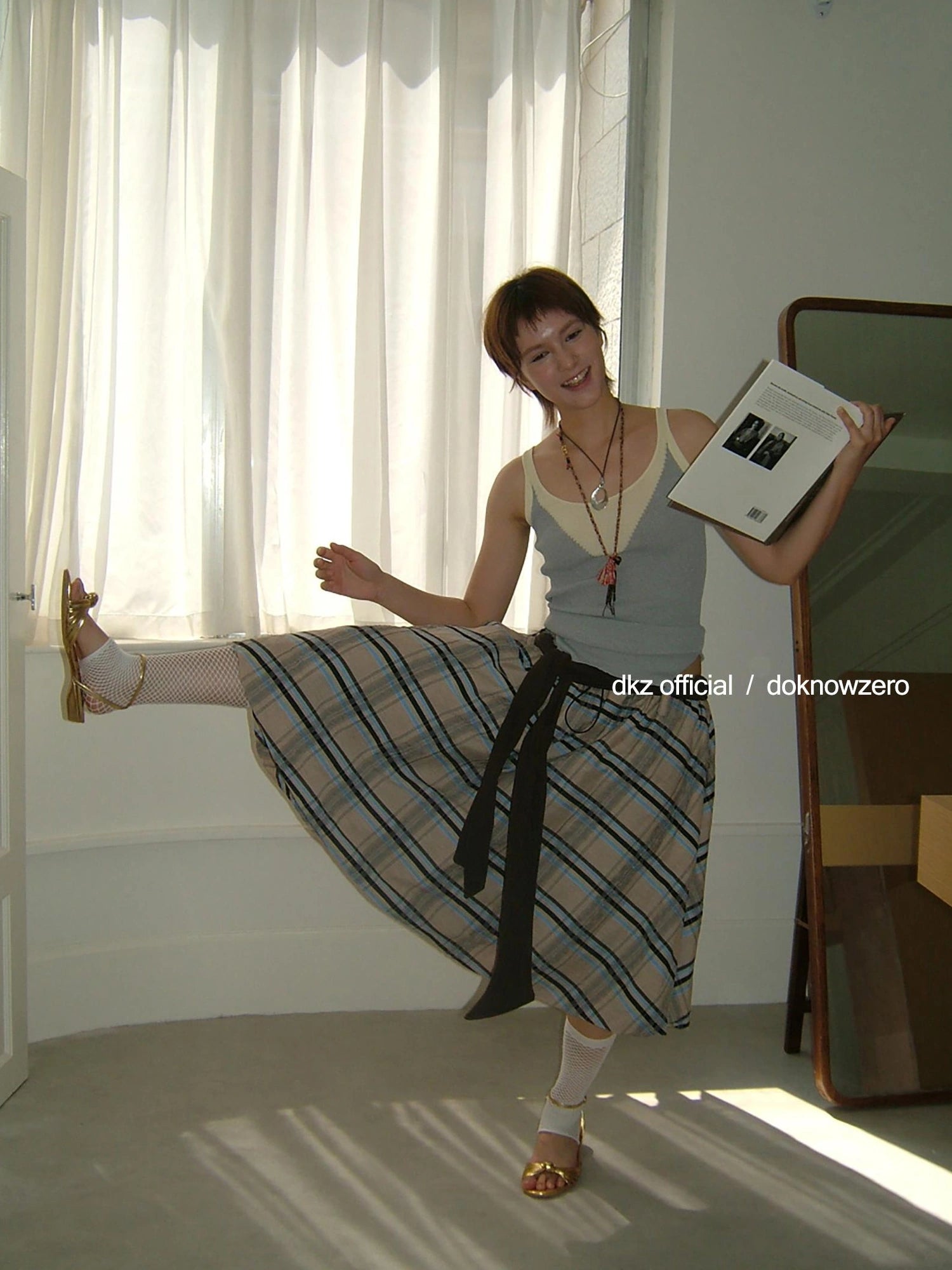 DKZ OFFICIAL Vintage Plaid Tie Waist A Line Skirt