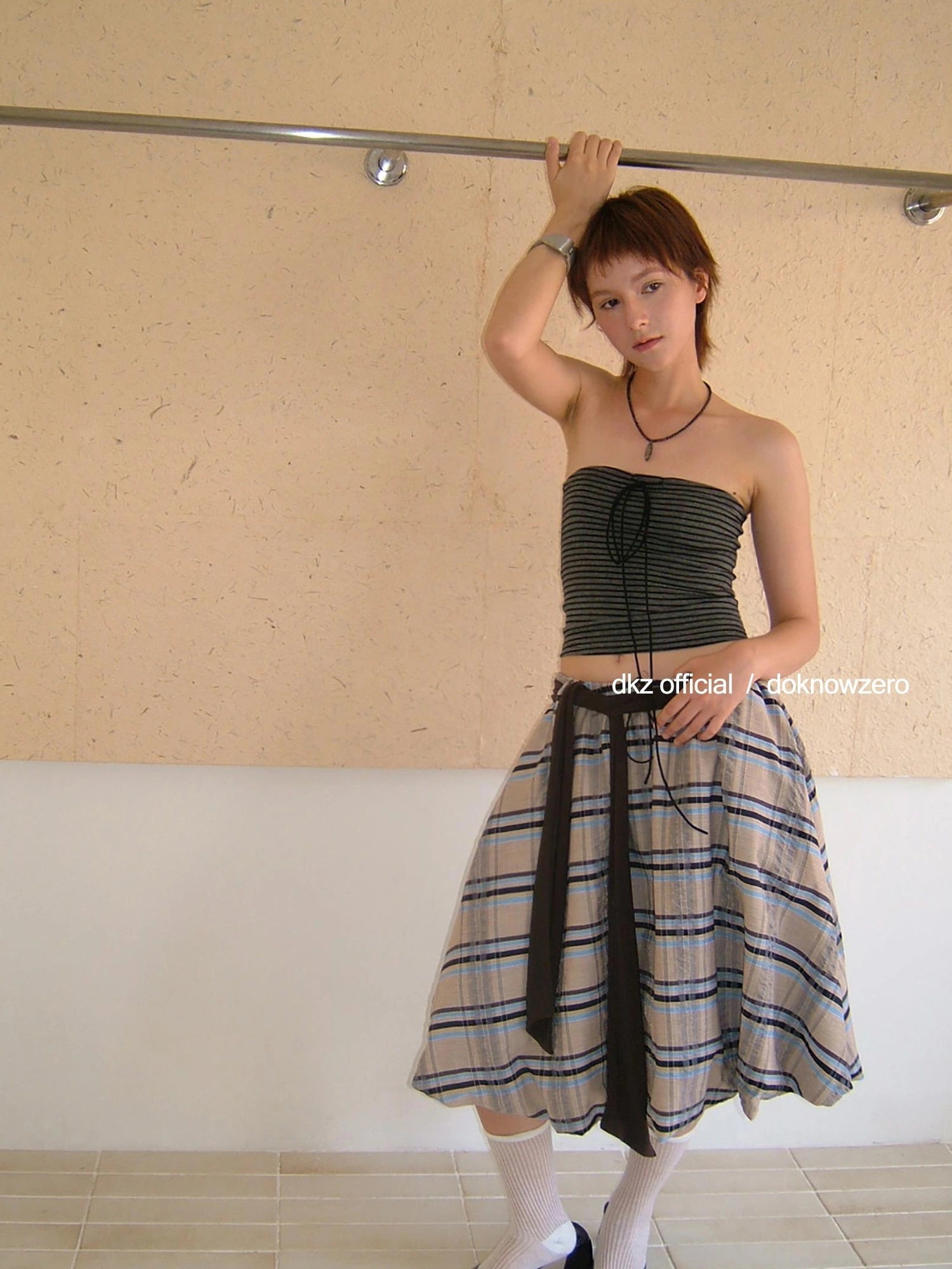 DKZ OFFICIAL Vintage Plaid Tie Waist A Line Skirt