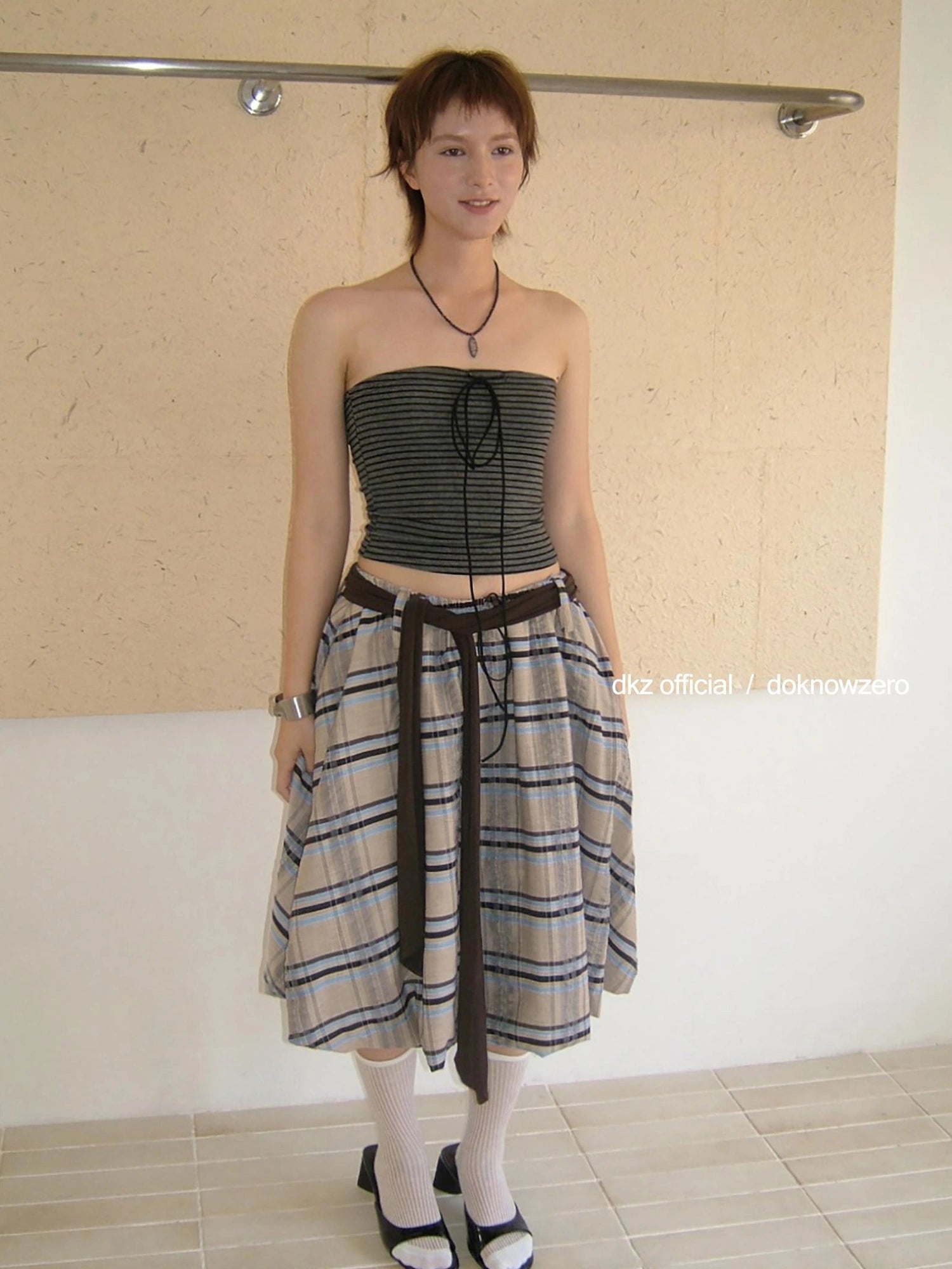 DKZ OFFICIAL Vintage Plaid Tie Waist A Line Skirt