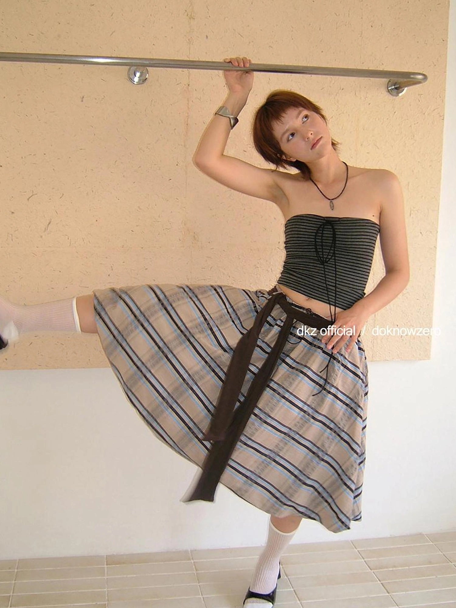 DKZ OFFICIAL Vintage Plaid Tie Waist A Line Skirt