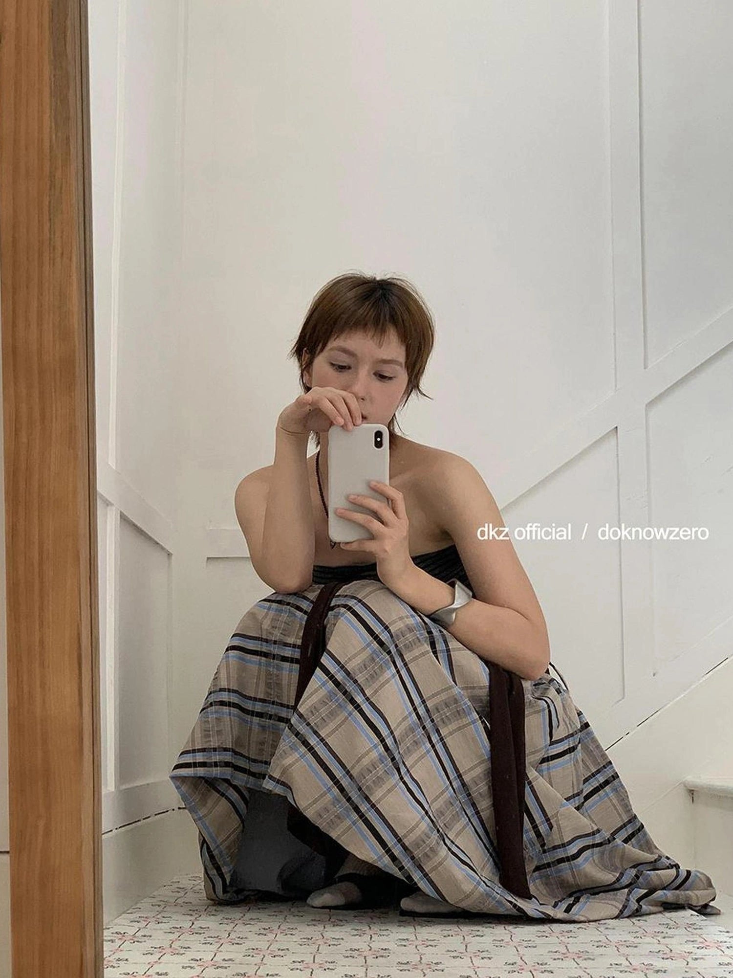 DKZ OFFICIAL Vintage Plaid Tie Waist A Line Skirt