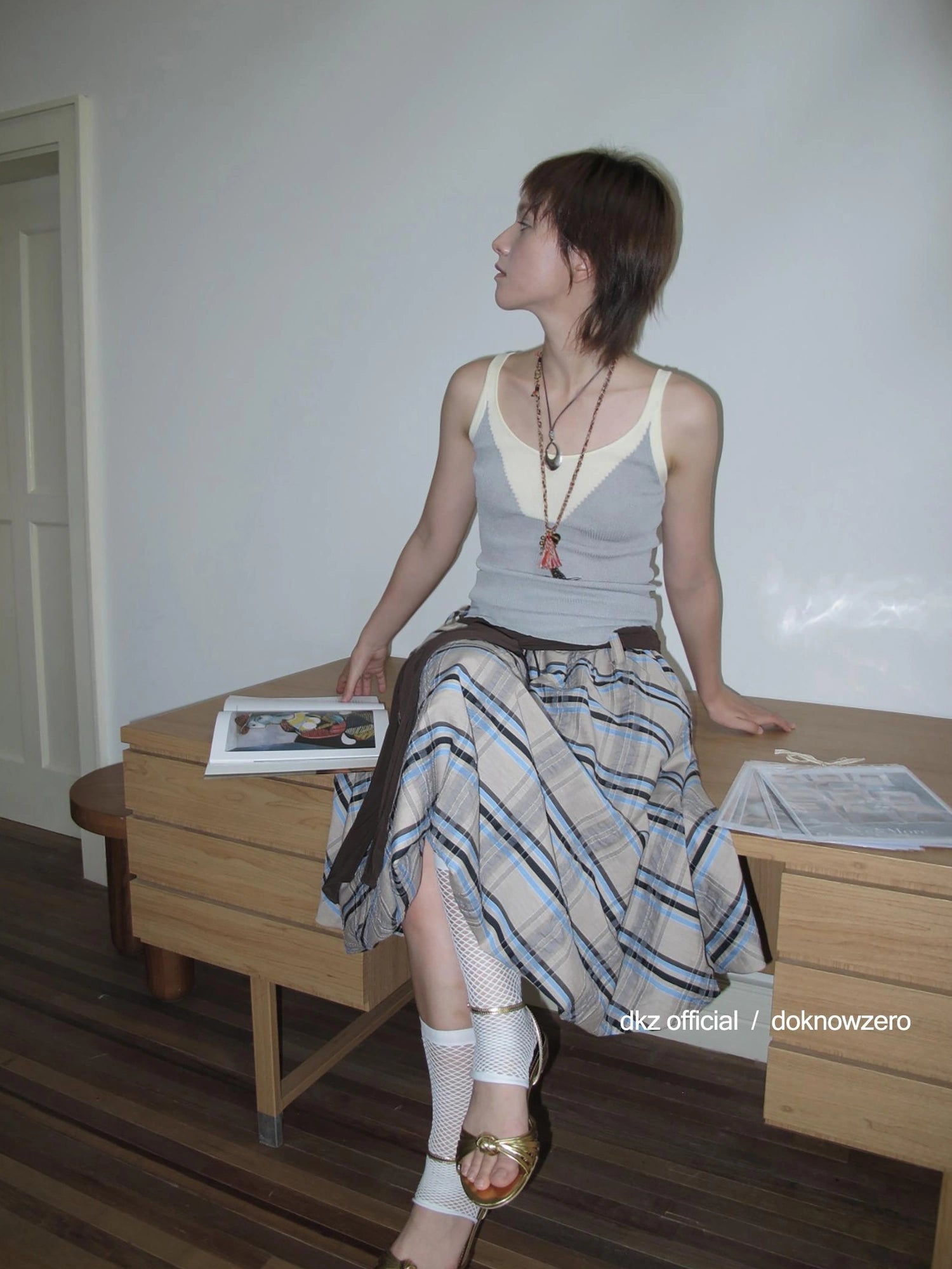 DKZ OFFICIAL Vintage Plaid Tie Waist A Line Skirt