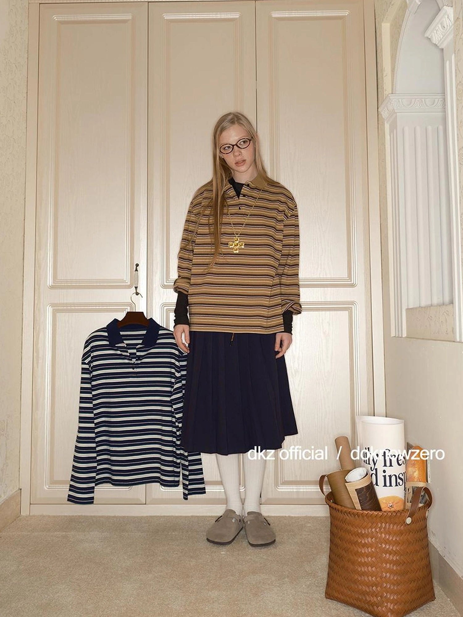 DKZ OFFICIAL Vintage Polo Collar Long Sleeve T-shirt For Women Relaxed Fit