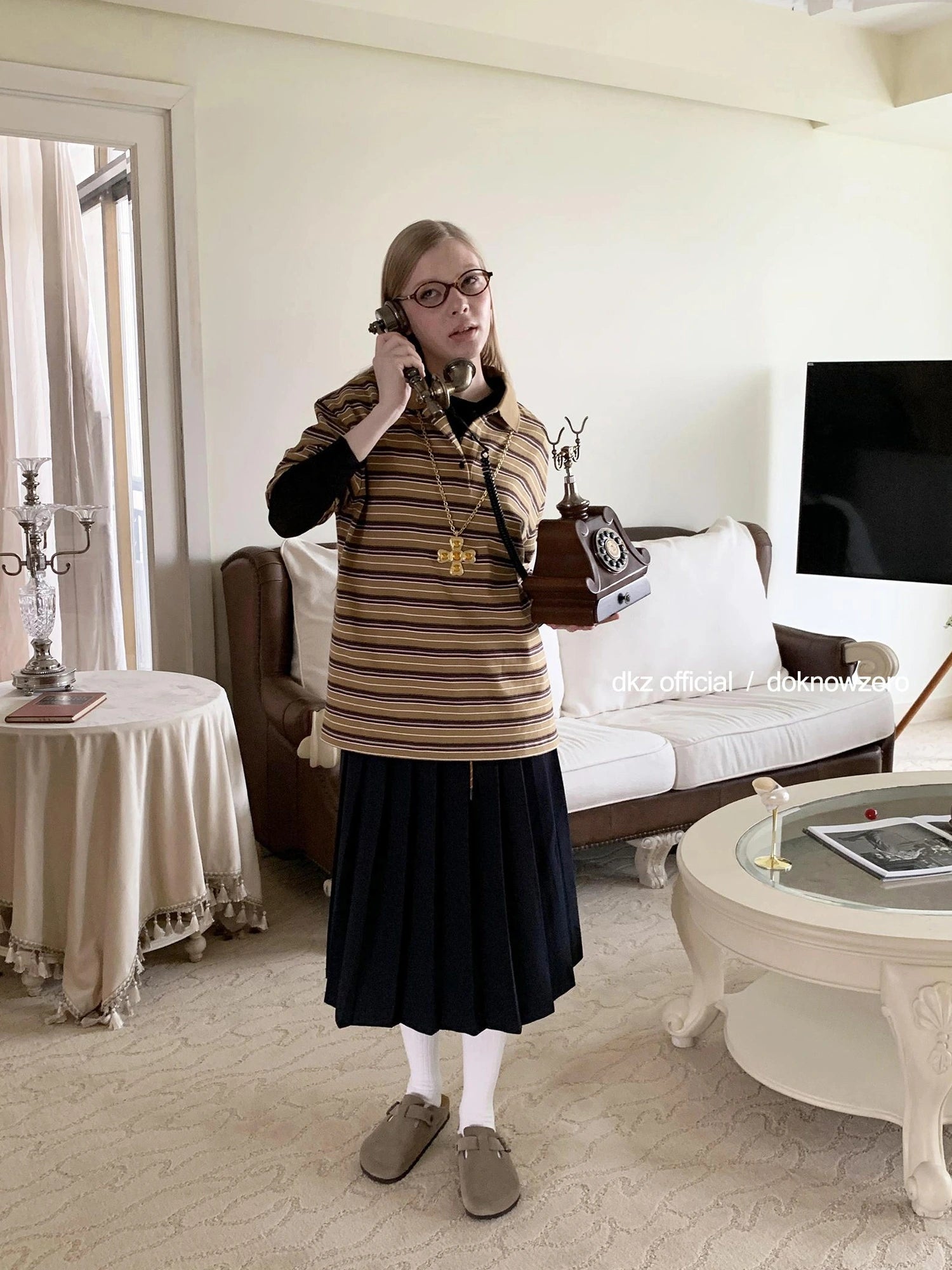 DKZ OFFICIAL Vintage Polo Collar Long Sleeve T-shirt For Women Relaxed Fit