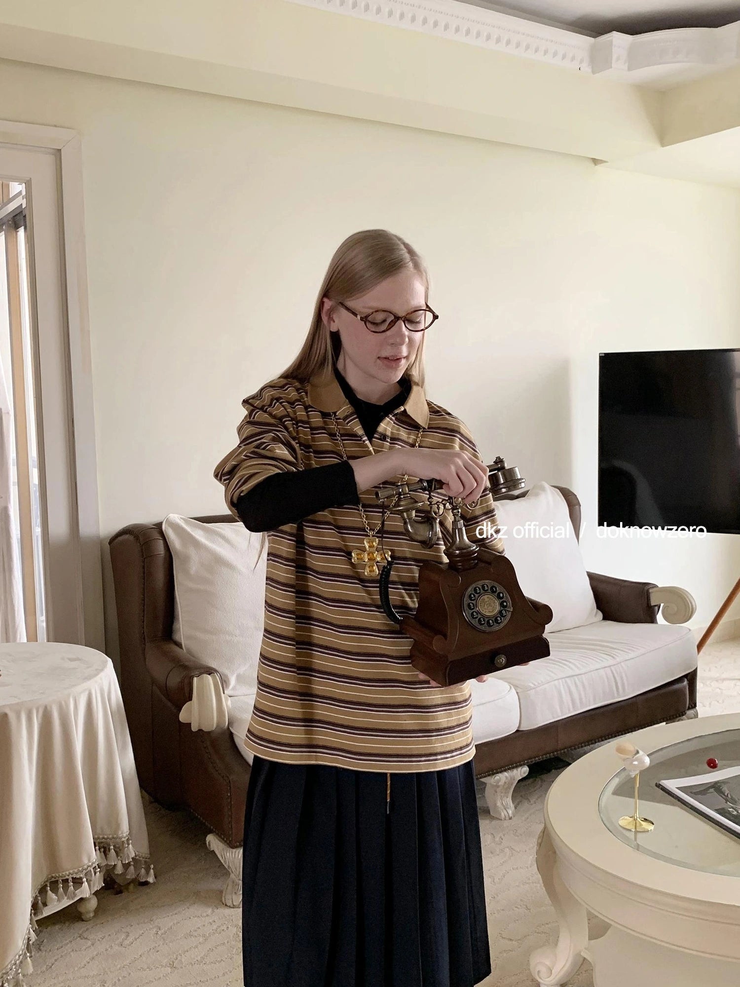 DKZ OFFICIAL Vintage Polo Collar Long Sleeve T-shirt For Women Relaxed Fit