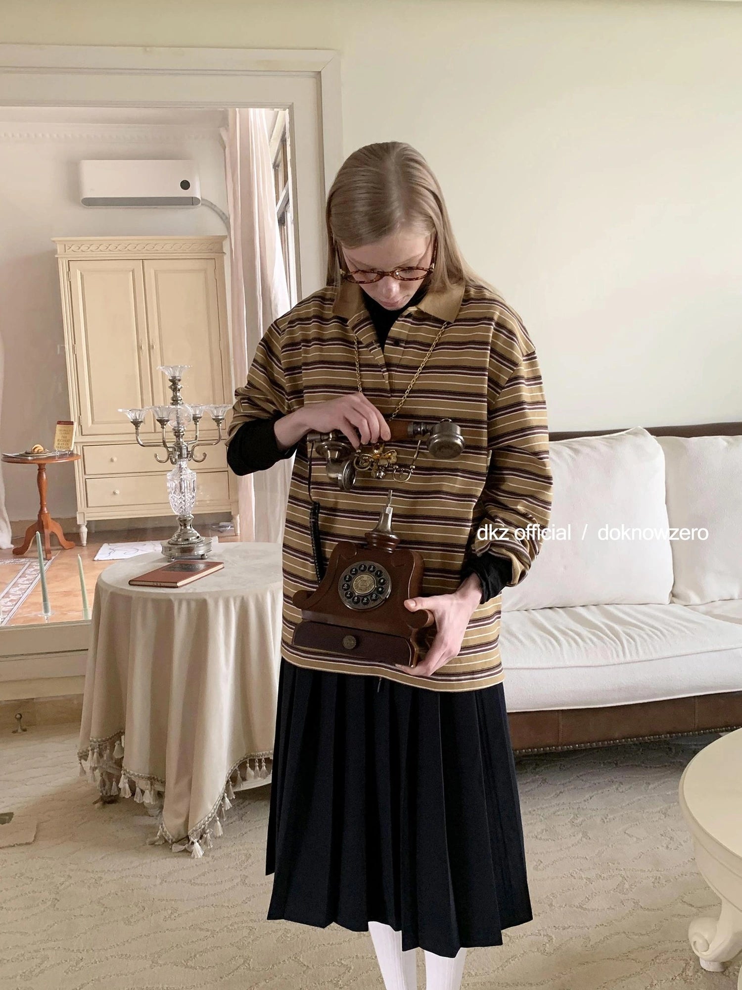 DKZ OFFICIAL Vintage Polo Collar Long Sleeve T-shirt For Women Relaxed Fit