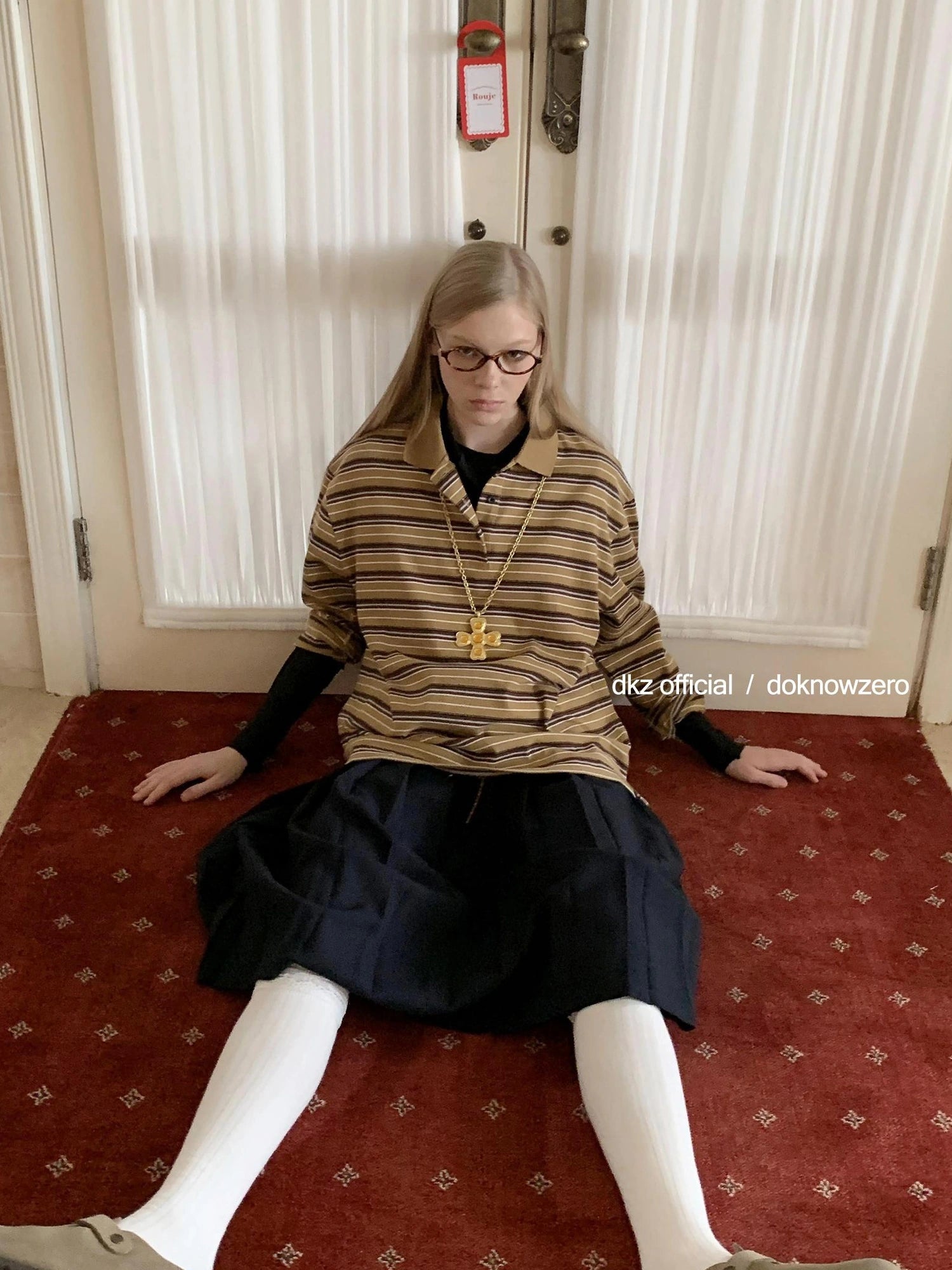 DKZ OFFICIAL Vintage Polo Collar Long Sleeve T-shirt For Women Relaxed Fit