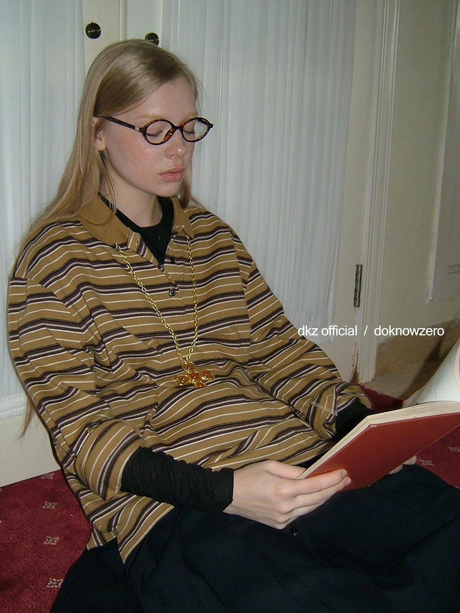 DKZ OFFICIAL Vintage Polo Collar Long Sleeve T-shirt For Women Relaxed Fit