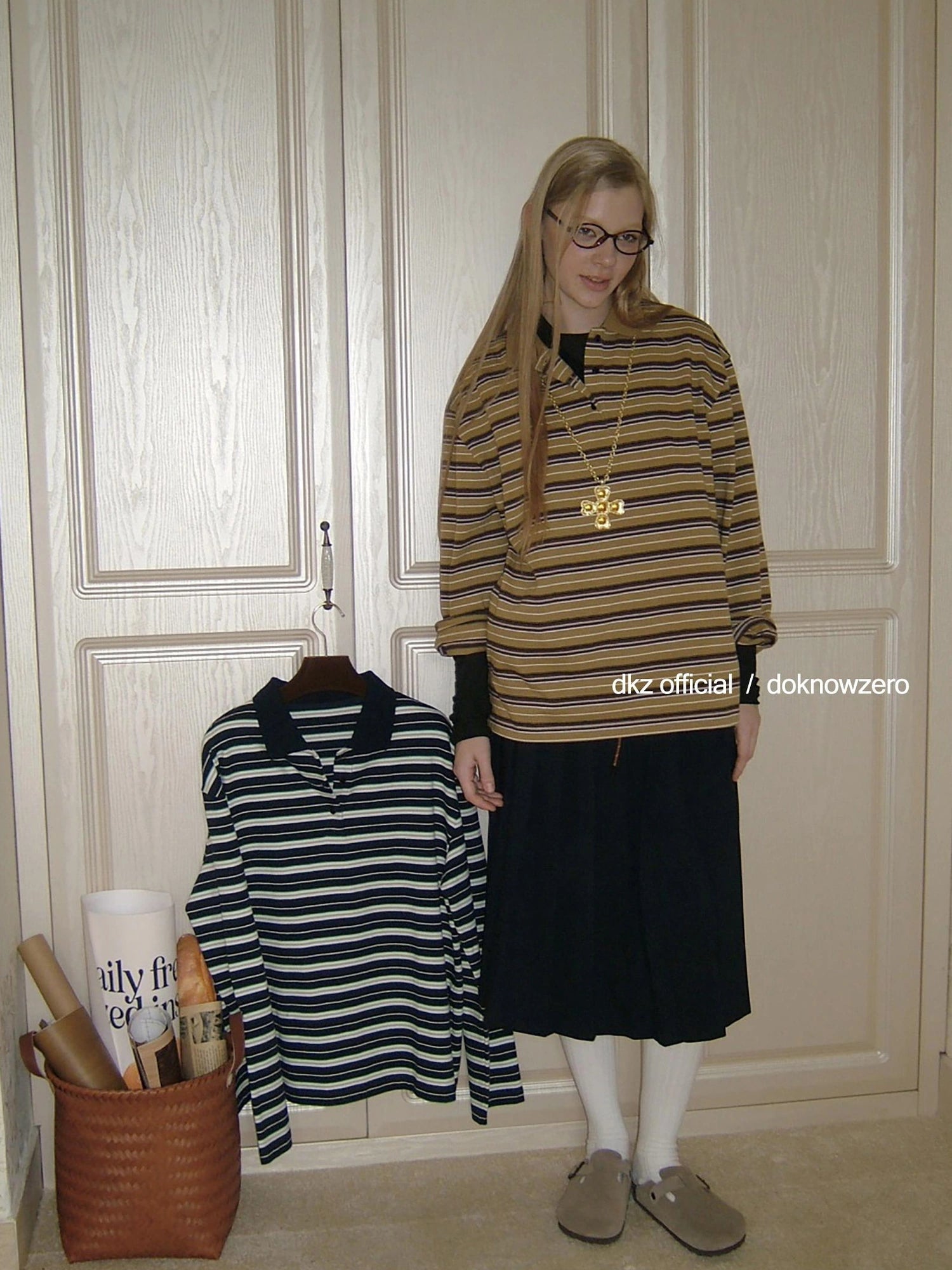 DKZ OFFICIAL Vintage Polo Collar Long Sleeve T-shirt For Women Relaxed Fit