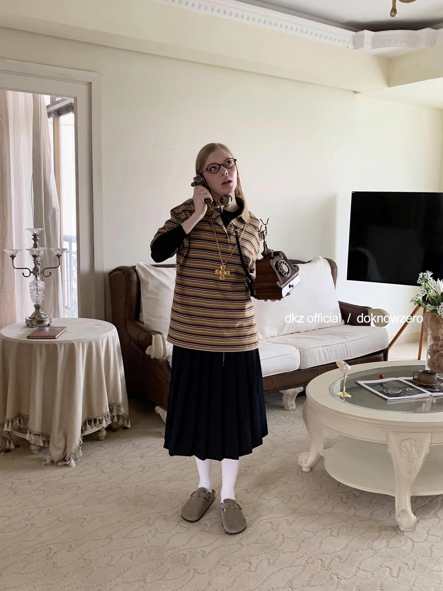 DKZ OFFICIAL Vintage Polo Collar Long Sleeve T-shirt For Women Relaxed Fit