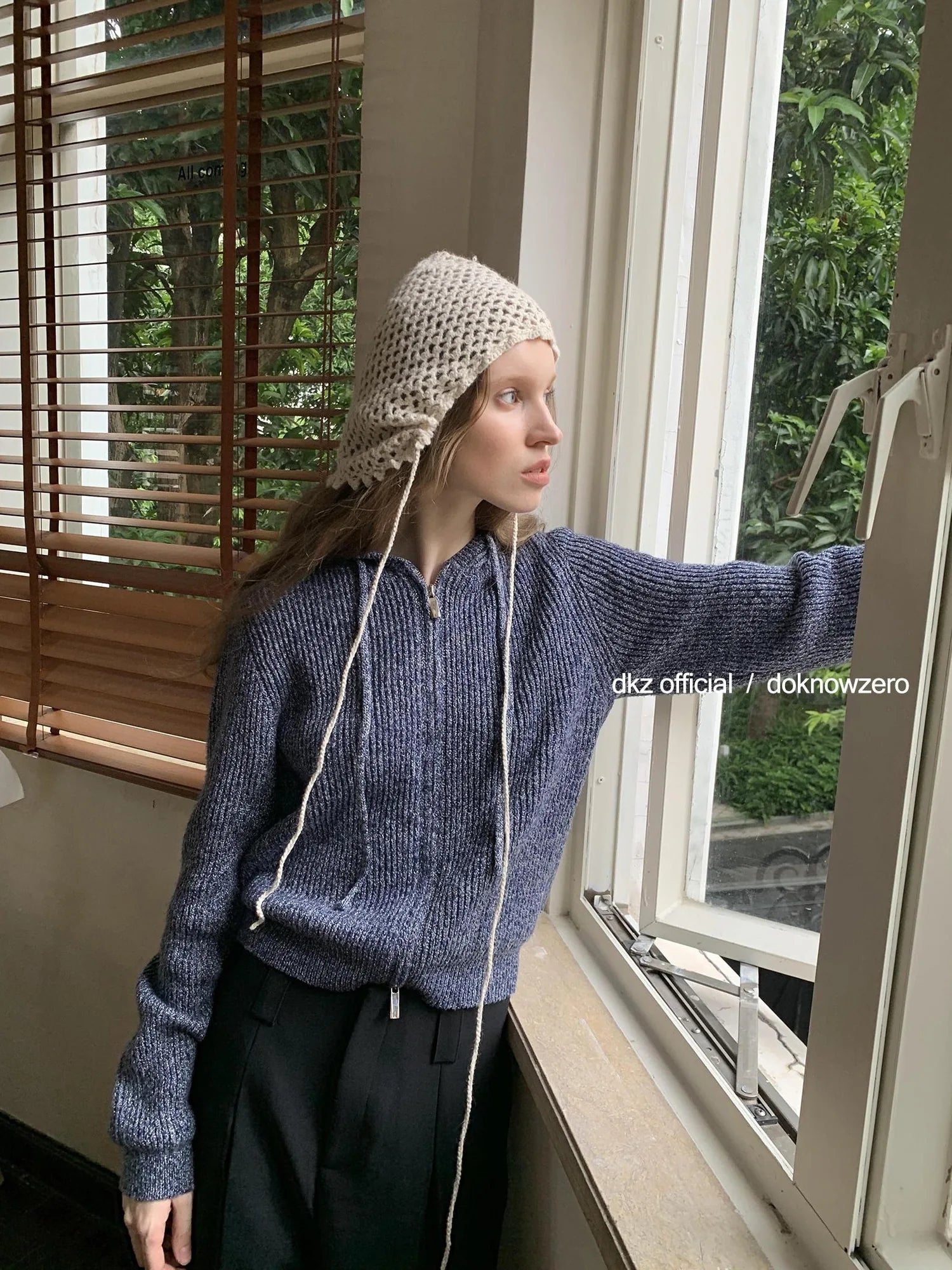 DKZ OFFICIAL Vintage Speckled Blue Hooded Cardigan