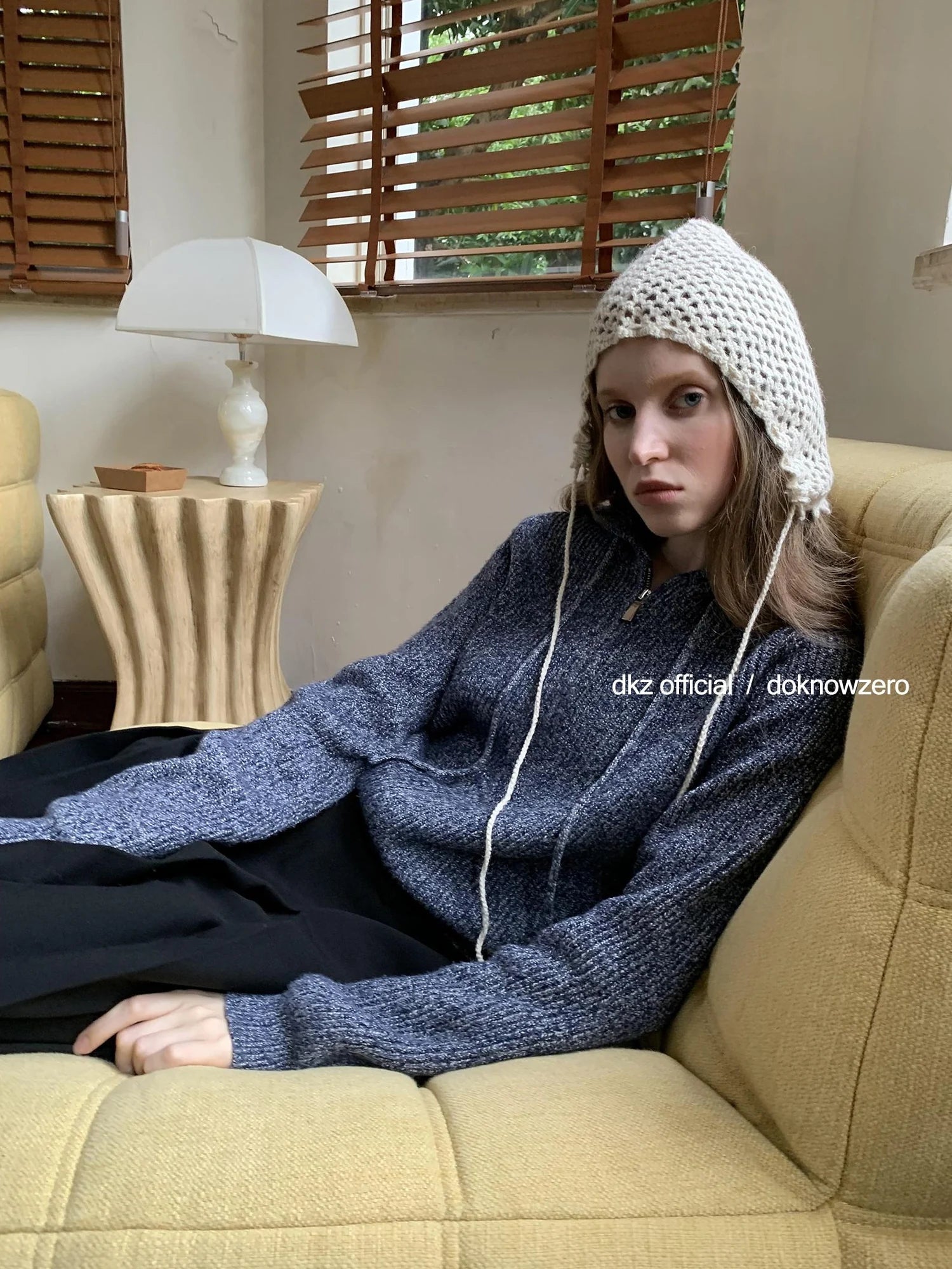 DKZ OFFICIAL Vintage Speckled Blue Hooded Cardigan