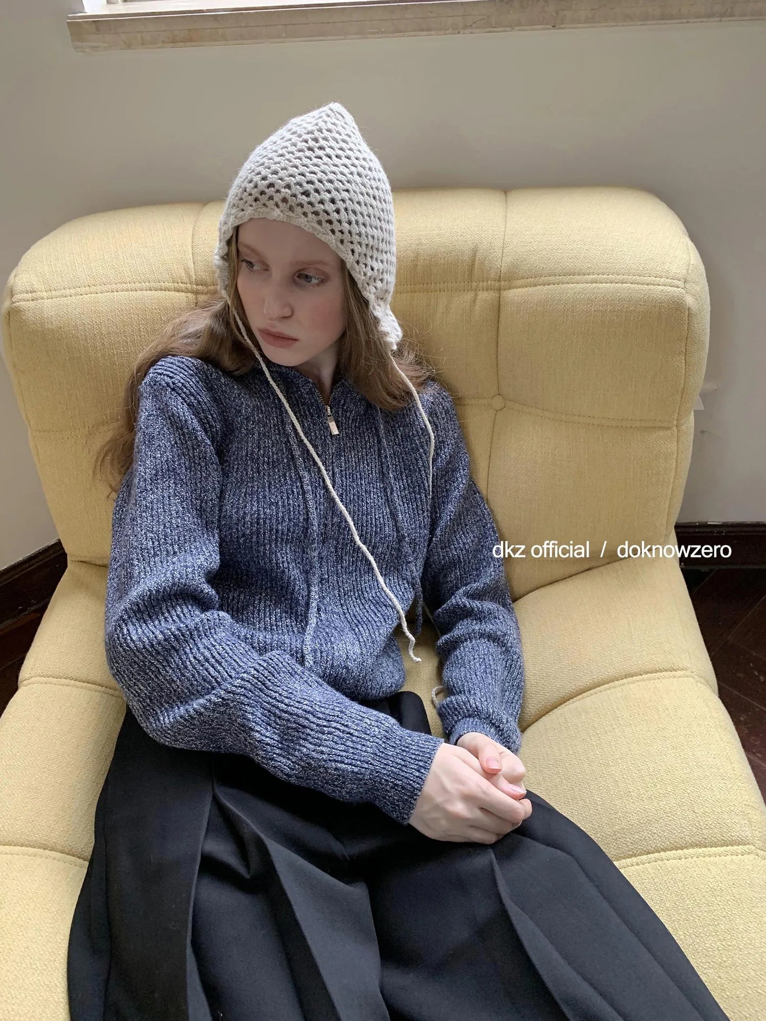 DKZ OFFICIAL Vintage Speckled Blue Hooded Cardigan