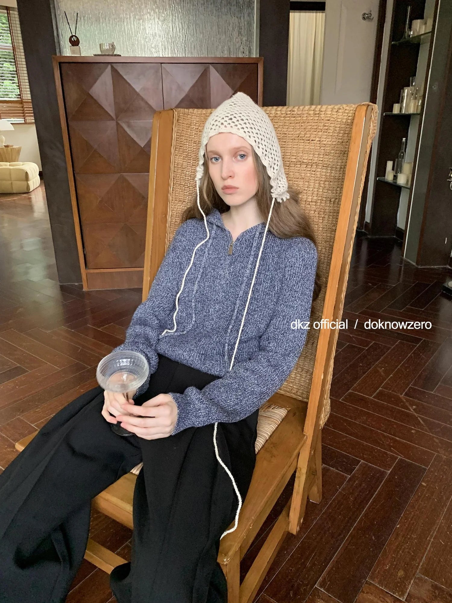 DKZ OFFICIAL Vintage Speckled Blue Hooded Cardigan