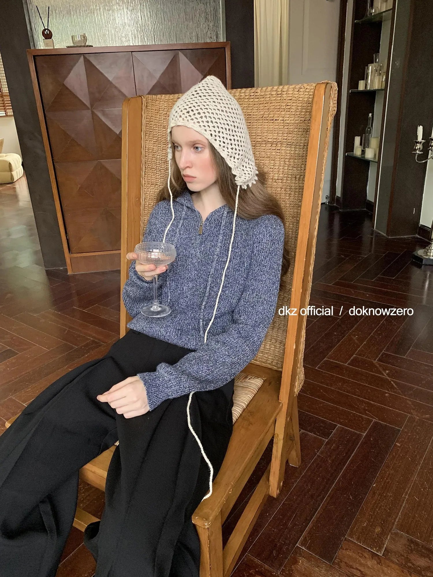 DKZ OFFICIAL Vintage Speckled Blue Hooded Cardigan