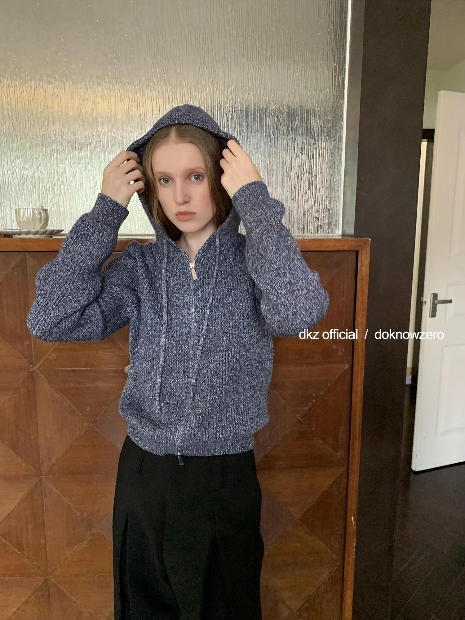 DKZ OFFICIAL Vintage Speckled Blue Hooded Cardigan