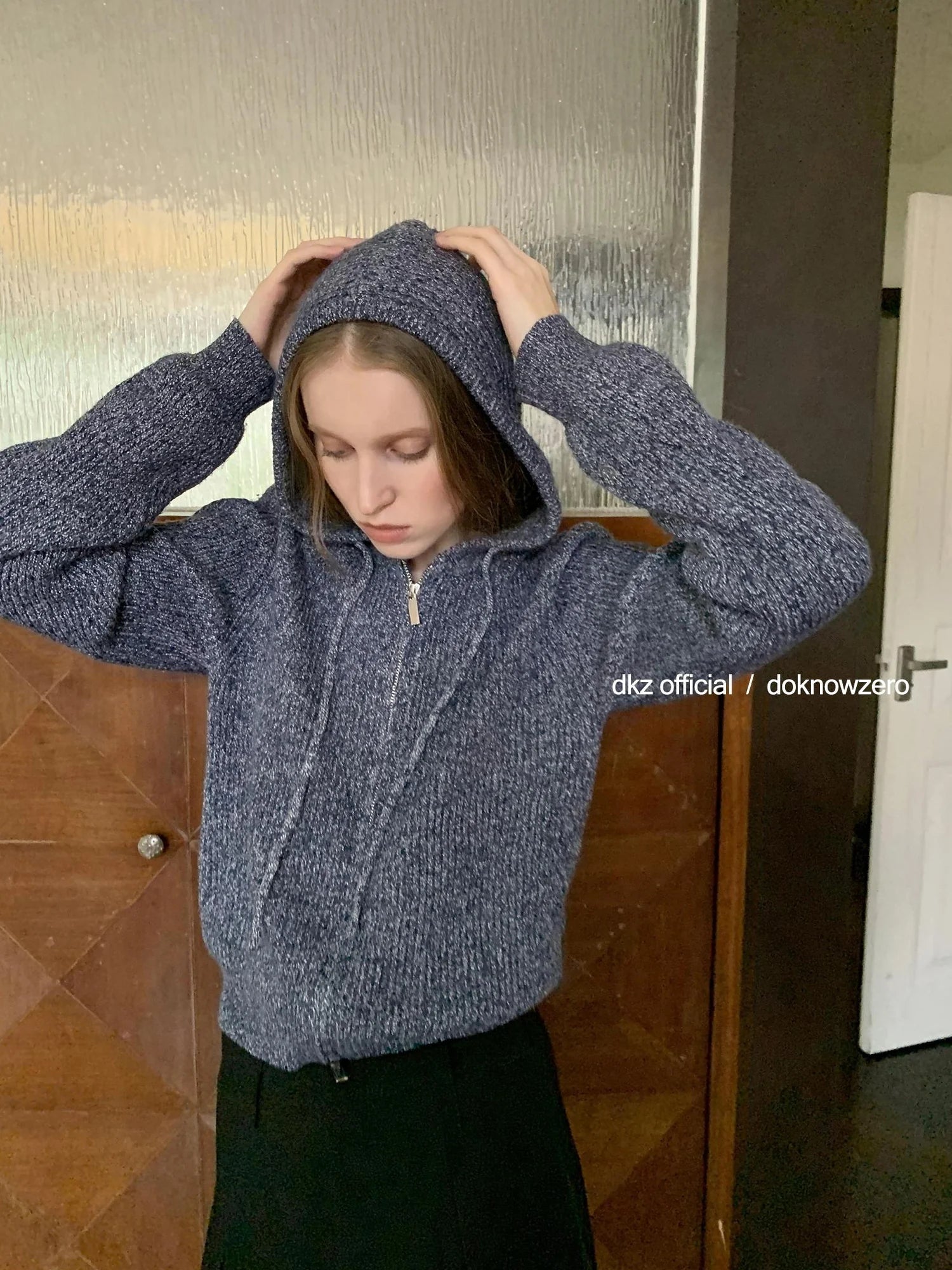 DKZ OFFICIAL Vintage Speckled Blue Hooded Cardigan