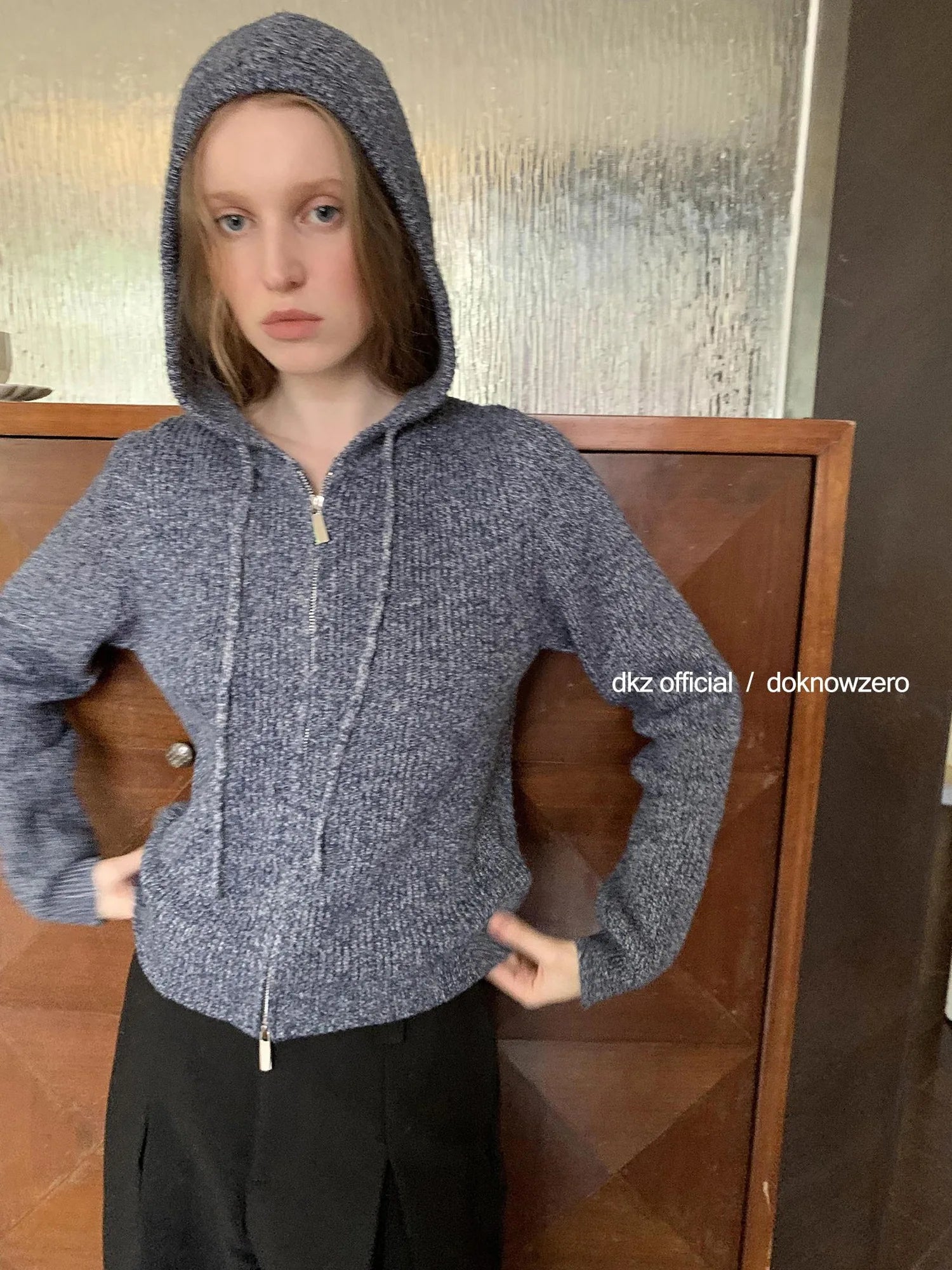 DKZ OFFICIAL Vintage Speckled Blue Hooded Cardigan