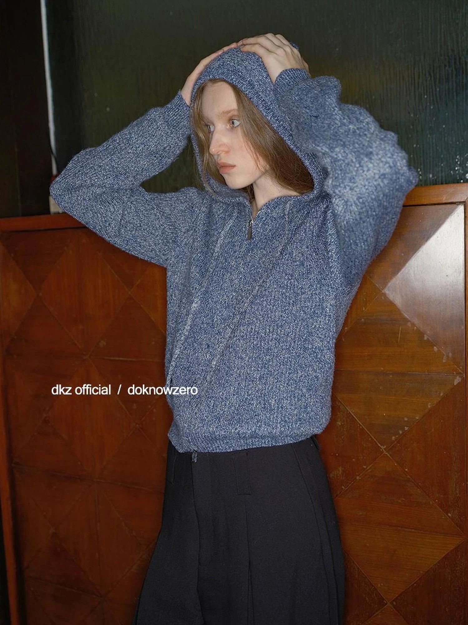 DKZ OFFICIAL Vintage Speckled Blue Hooded Cardigan