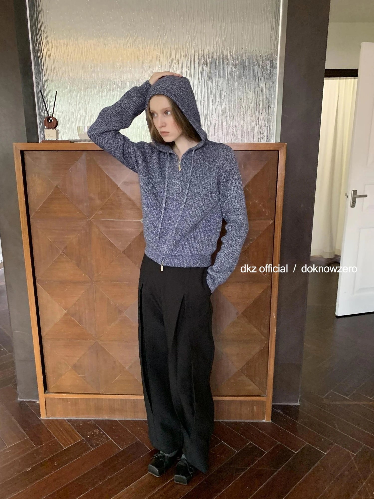 DKZ OFFICIAL Vintage Speckled Blue Hooded Cardigan