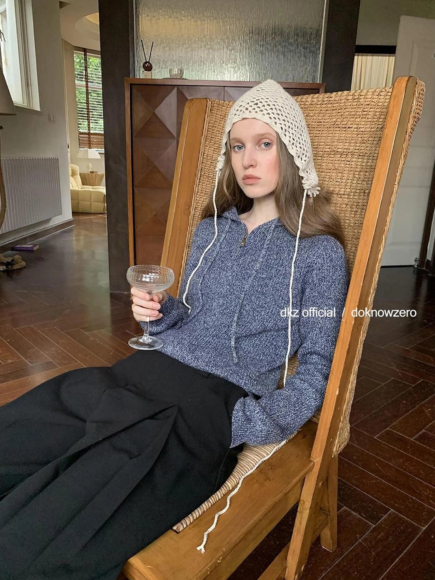 DKZ OFFICIAL Vintage Speckled Blue Hooded Cardigan