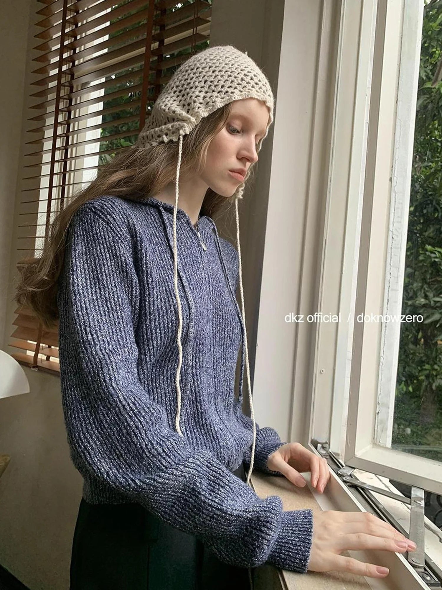 DKZ OFFICIAL Vintage Speckled Blue Hooded Cardigan