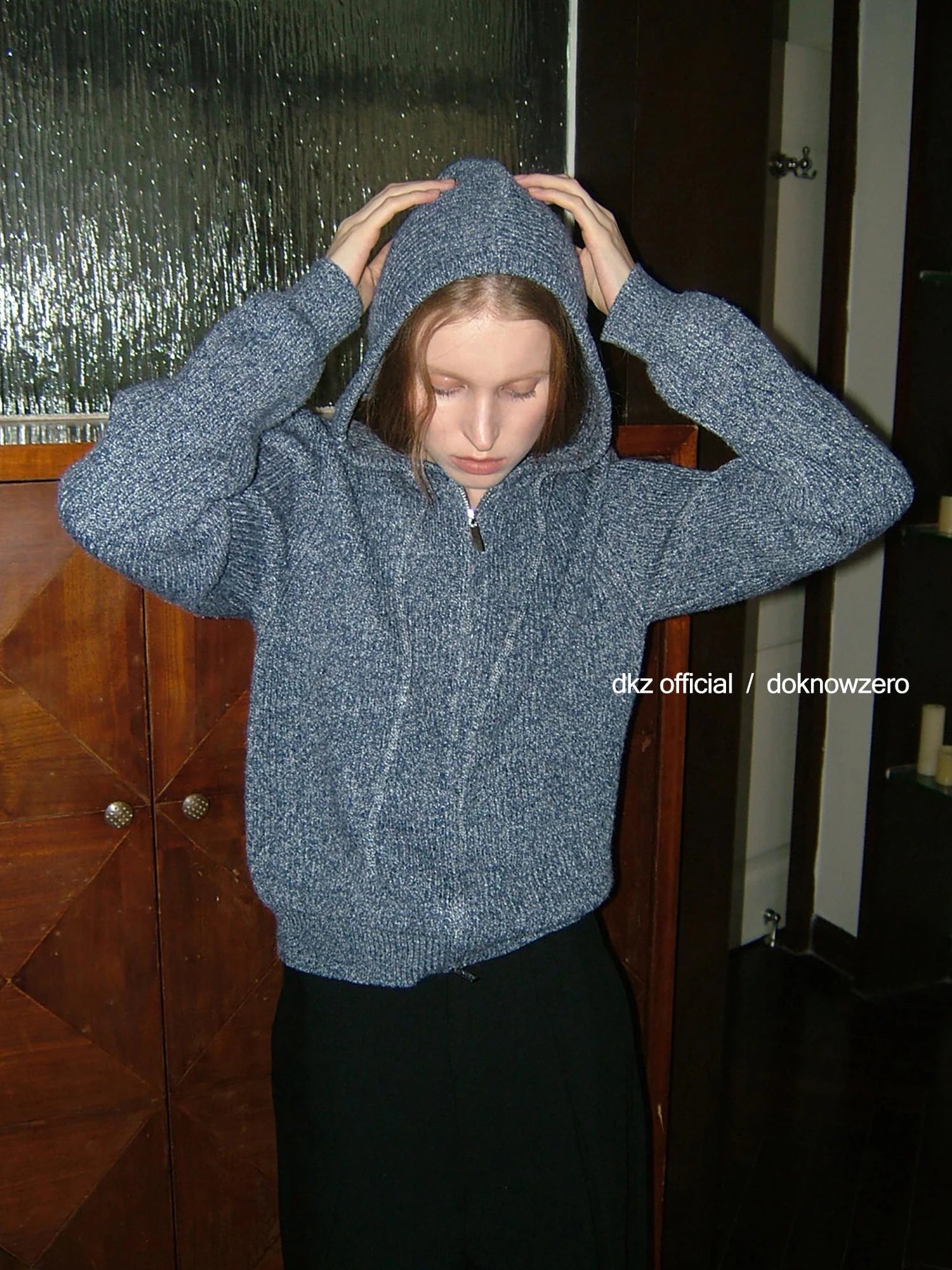 DKZ OFFICIAL Vintage Speckled Blue Hooded Cardigan