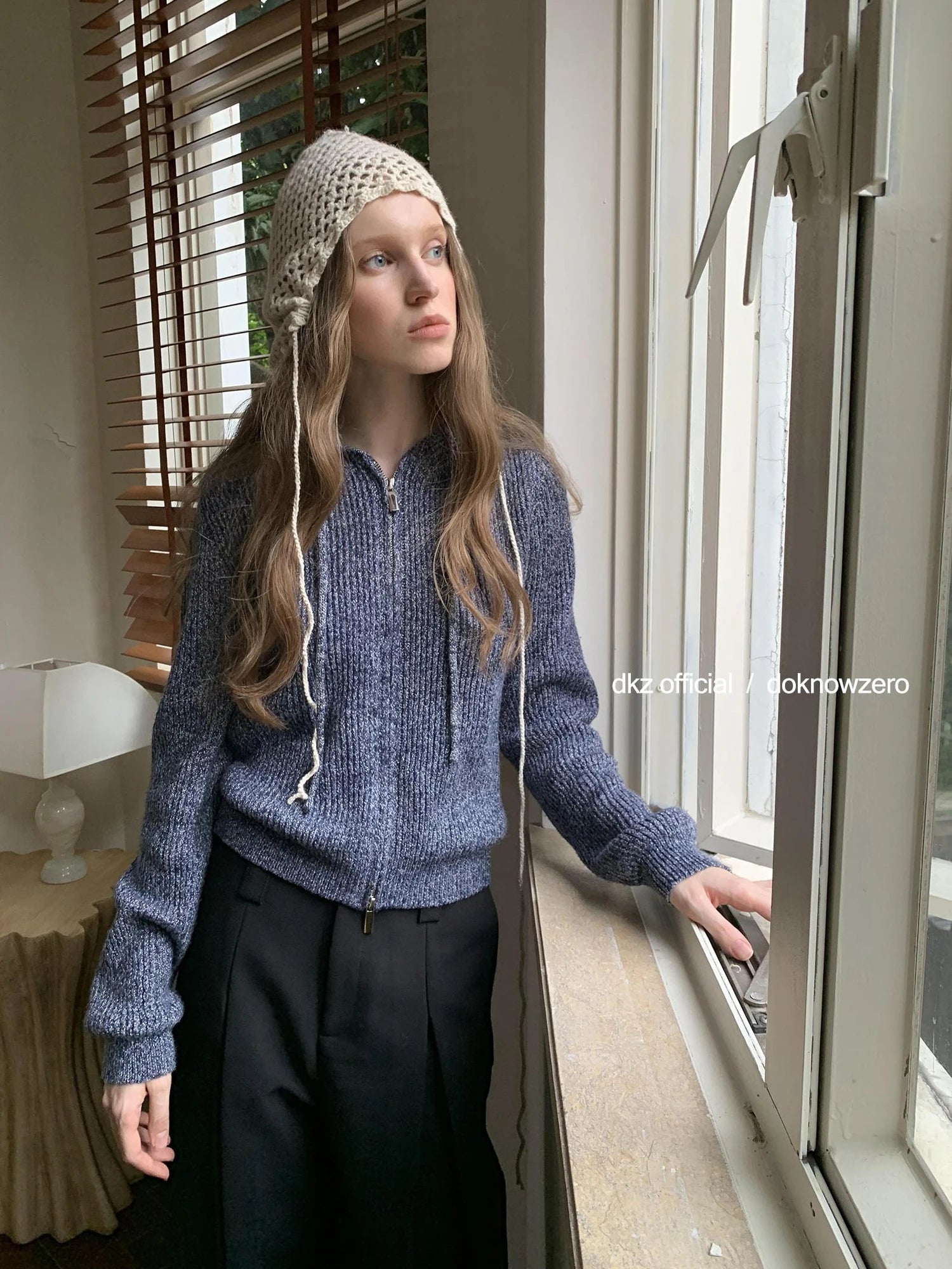 DKZ OFFICIAL Vintage Speckled Blue Hooded Cardigan