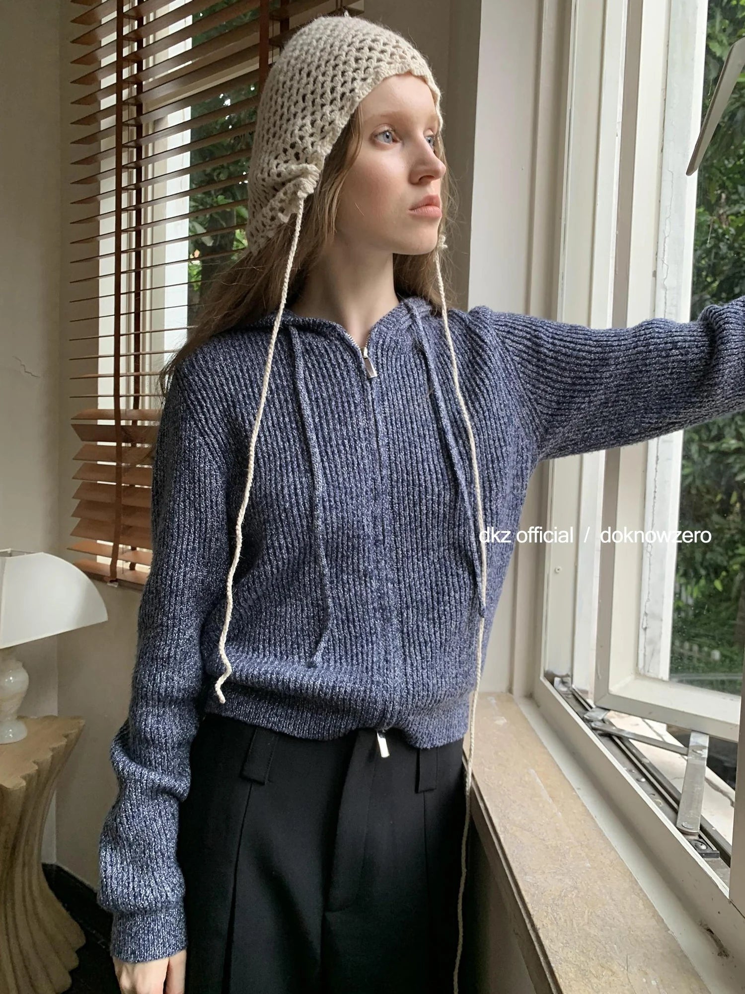 DKZ OFFICIAL Vintage Speckled Blue Hooded Cardigan